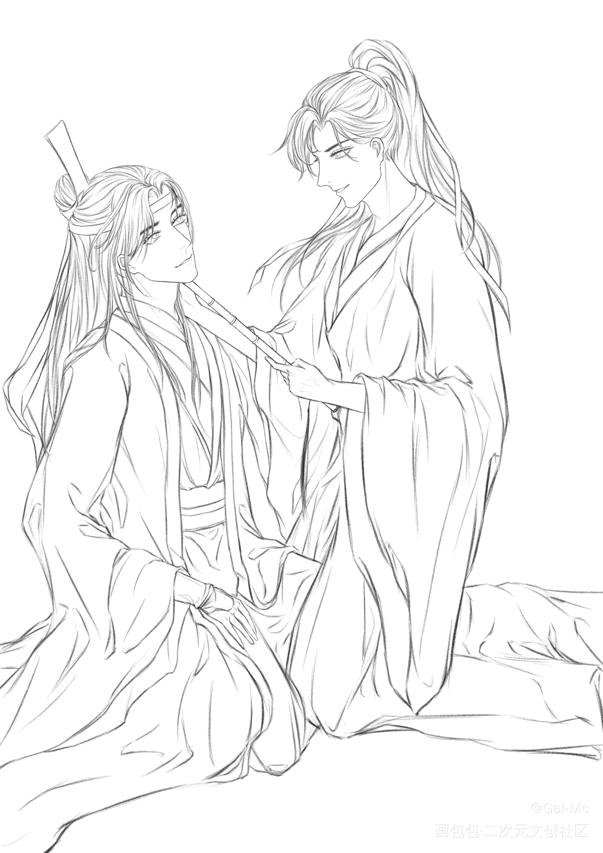 勾一勾～_魔道祖师忘羡蓝忘机魏无羡黑白简笔绘画作品