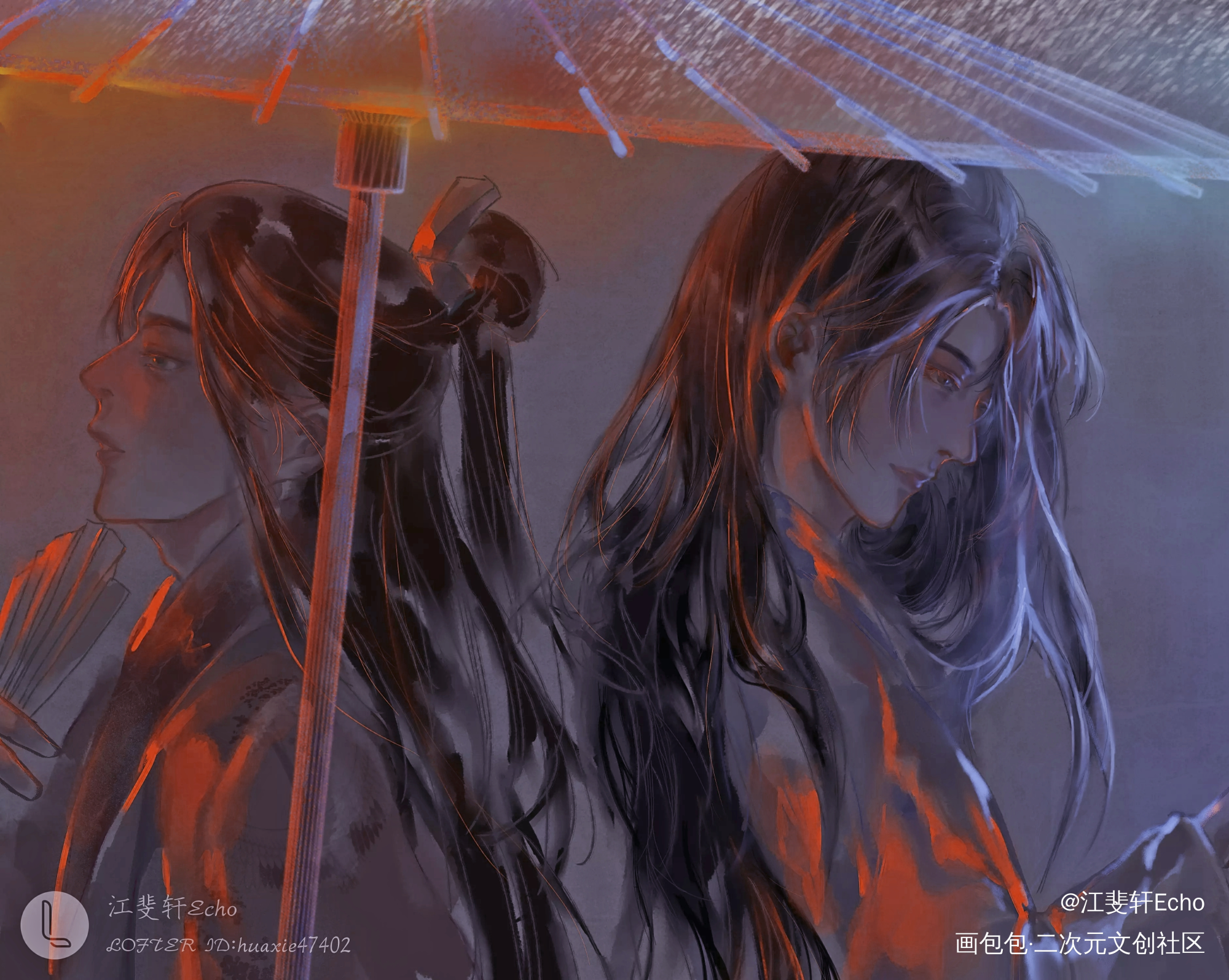 夜雨_板绘涂摸鱼页古风人物古风绘画作品