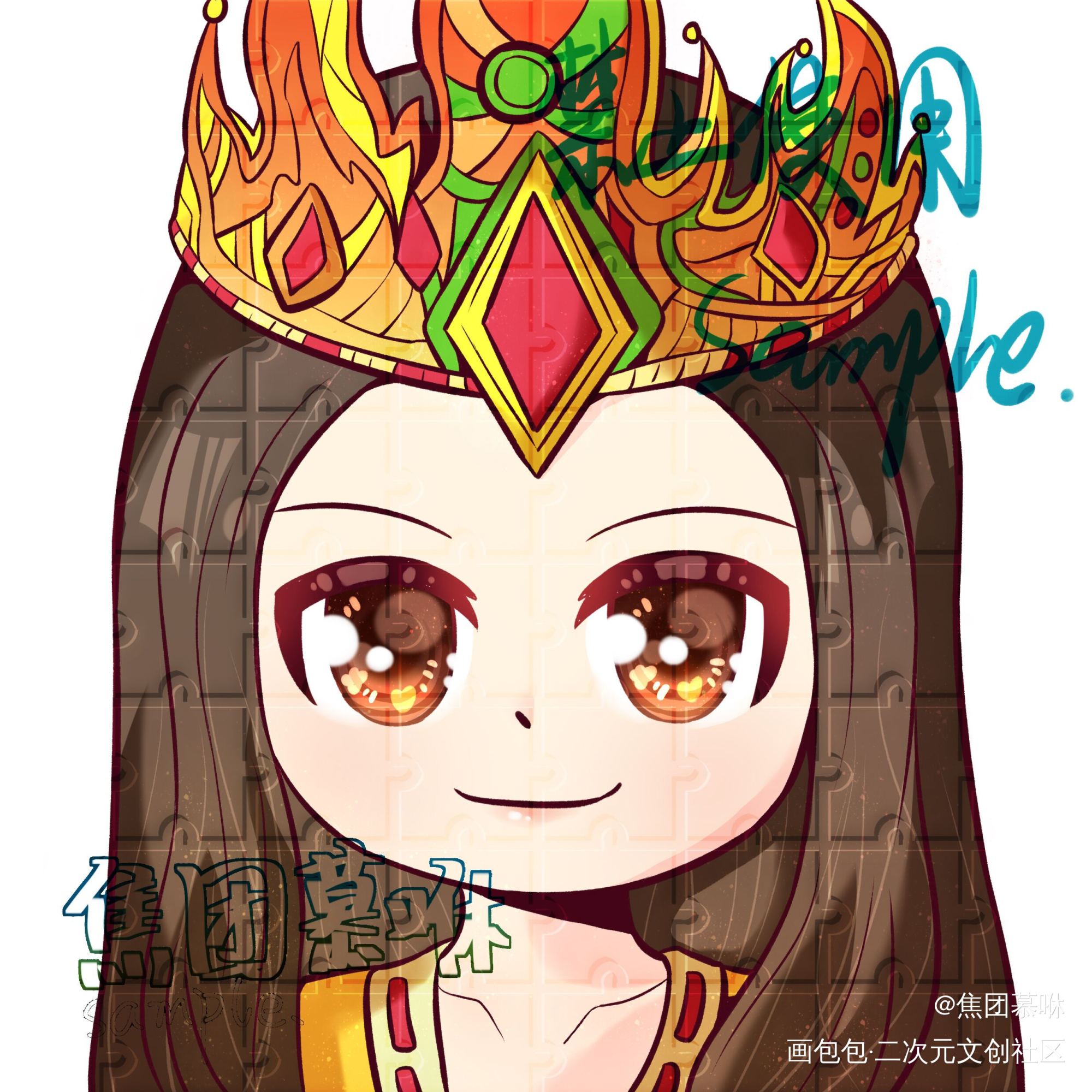 大头糕稿_Q版指绘摸鱼约稿绘画绘画作品