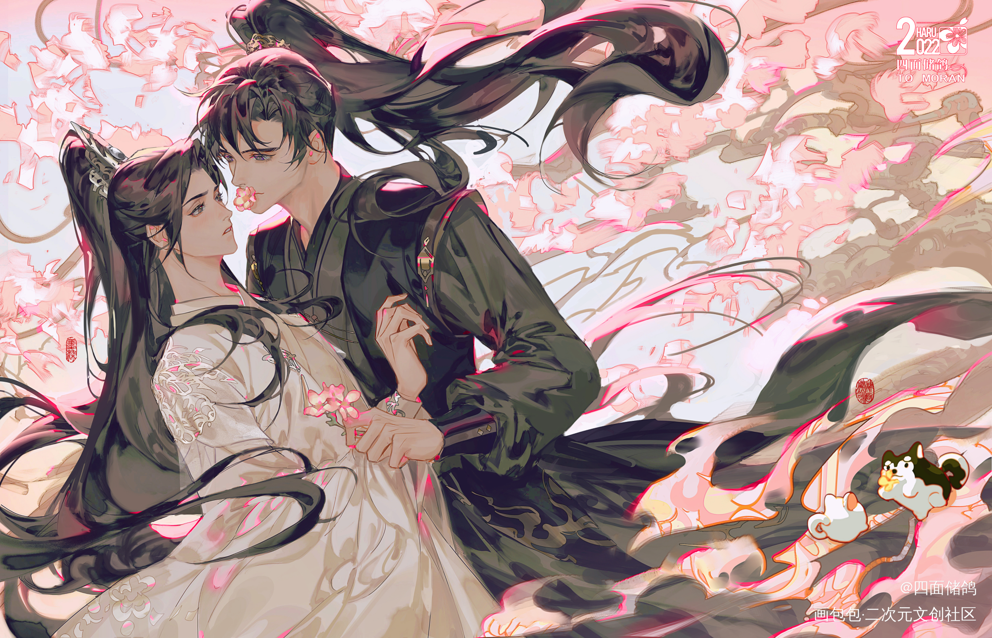 桃花浅深处，似匀深浅妆_二哈和他的白猫师尊燃晚插画同人绘画作品