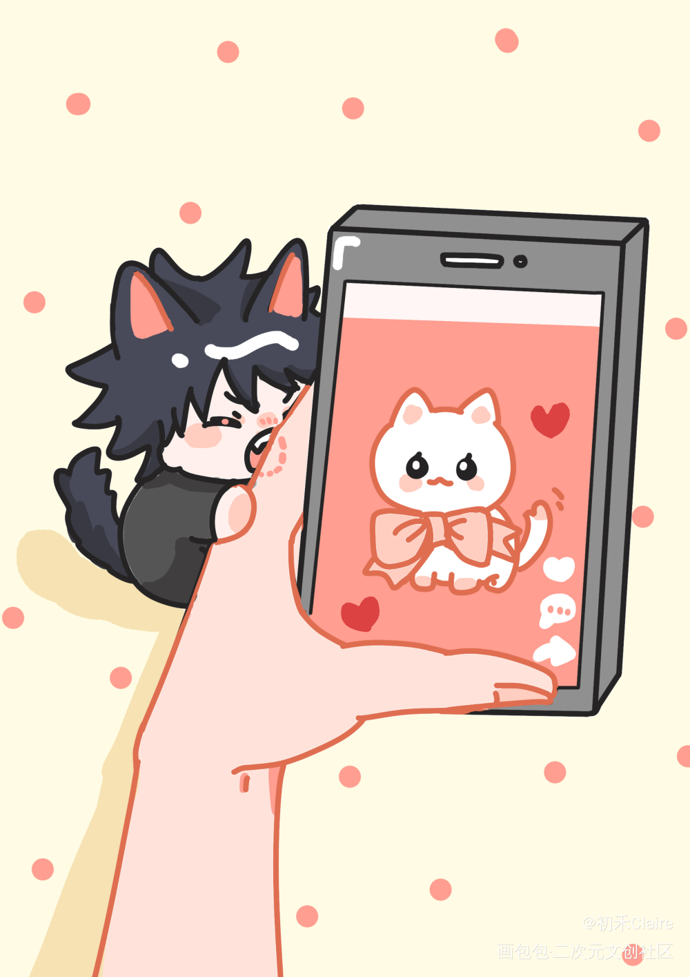 偷腥猫!咬你_咒术回战伏黑惠Q版插画同人绘画作品