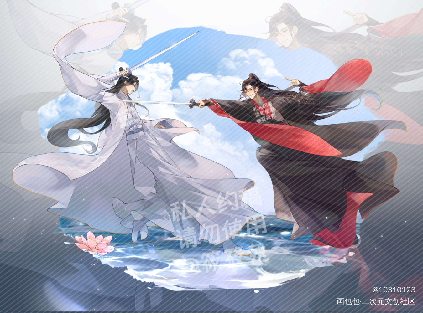 衣袂浮云雨   剑影落荷塘_魔道祖师忘羡绘画作品