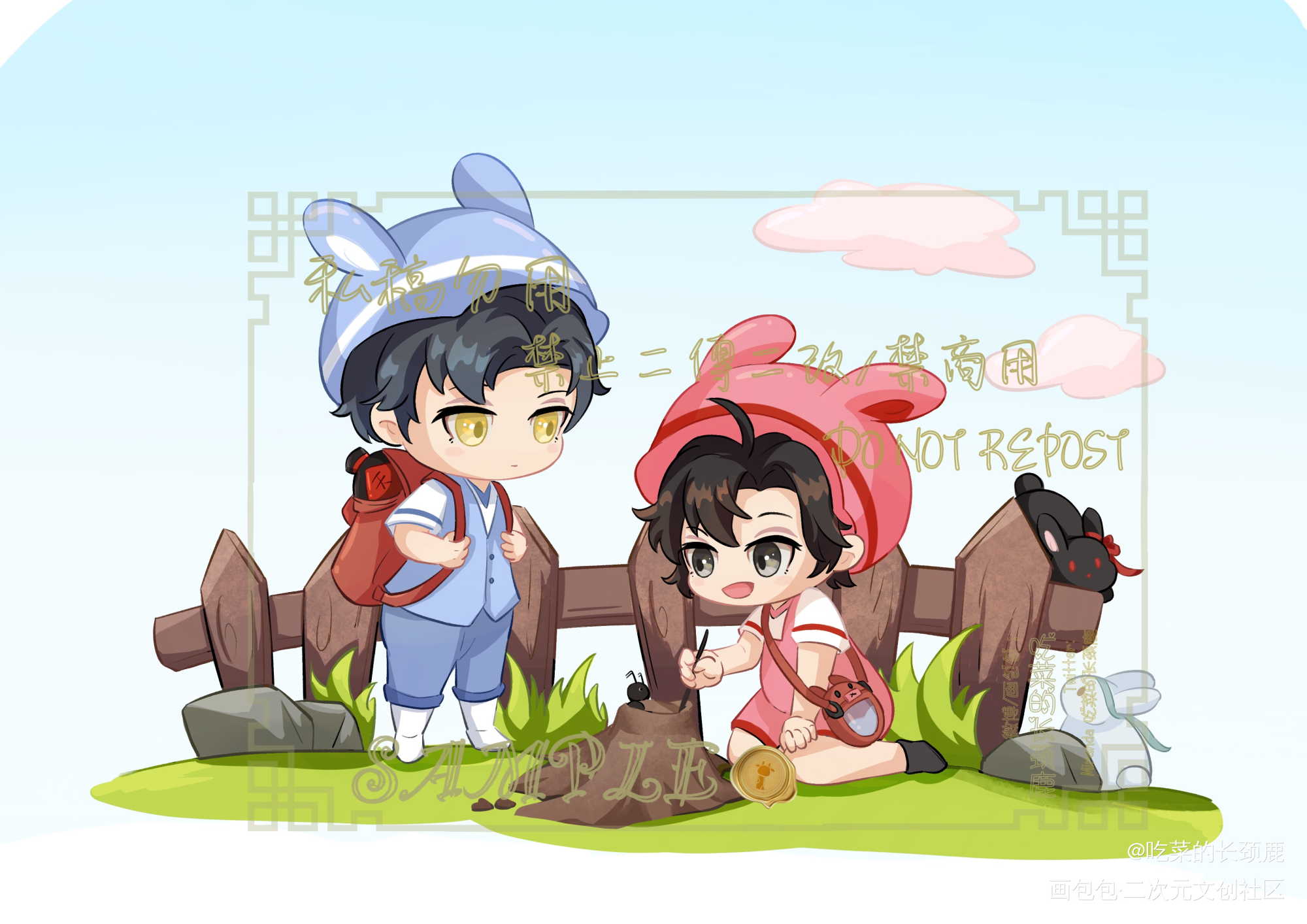 【稿子】忘羡捣蚂蚁洞_魔道祖师忘羡蓝忘机魏无羡蓝忘机魏无羡平涂Q版墨香铜臭绘画作品