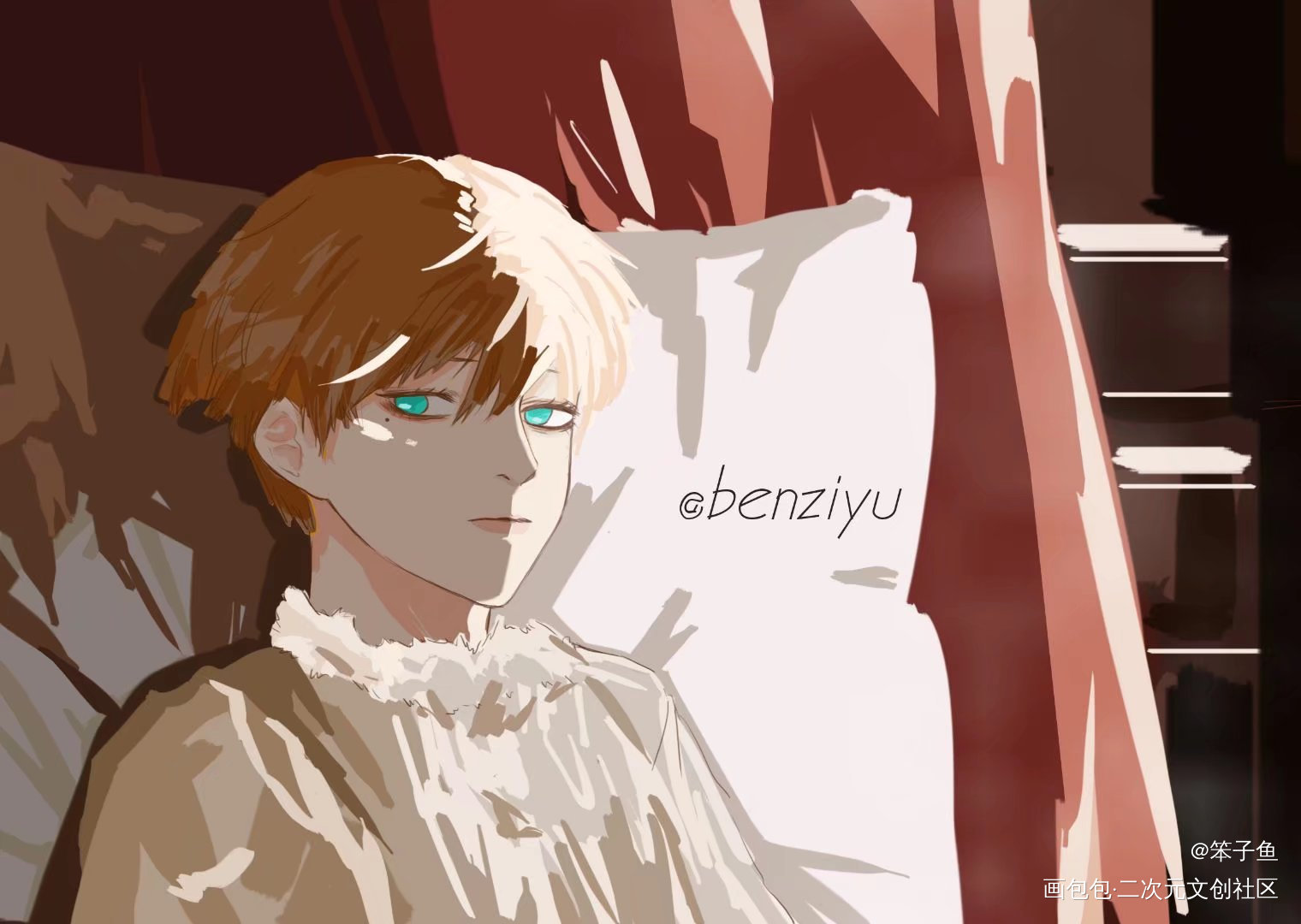 陪我晒晒太阳吧…_摸鱼oc绘画作品