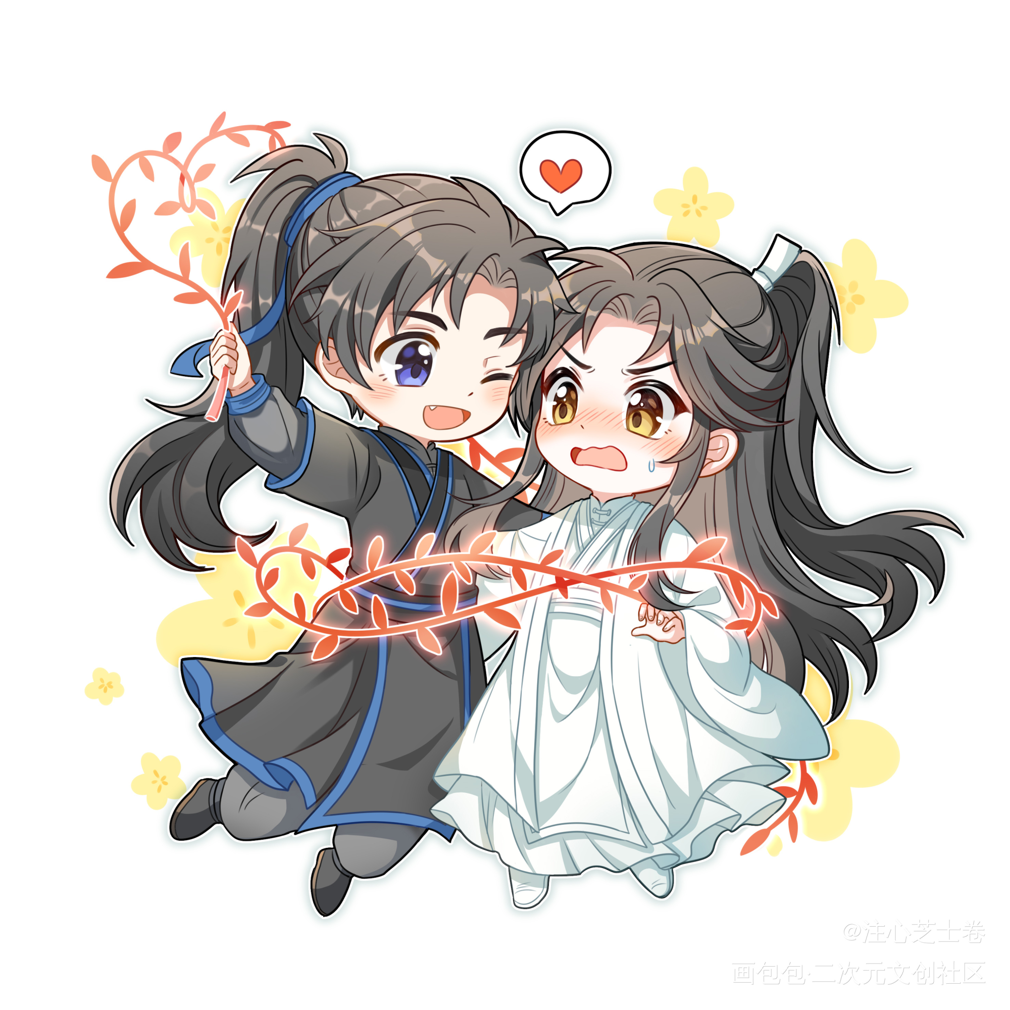 贴贴！_二哈和他的白猫师尊燃晚墨燃楚晚宁Q版绘画作品