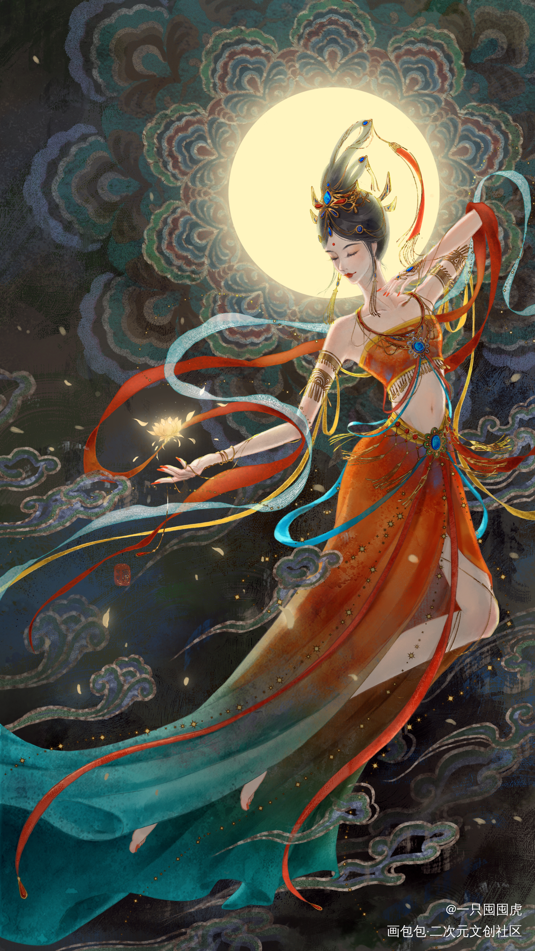 敦煌飞天_敦煌古风人物古风插画仙女板绘插画板绘绘画作品