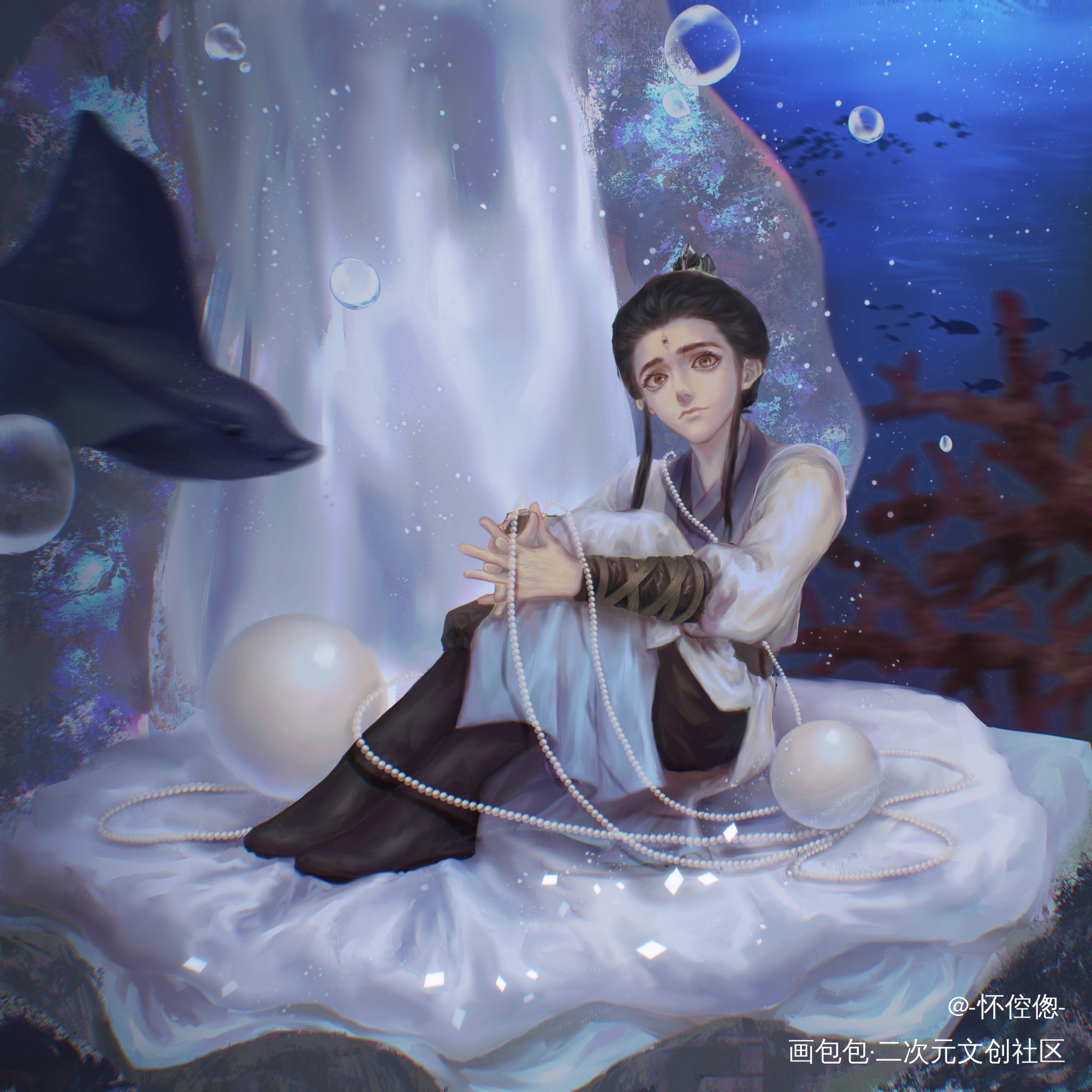 白玉珑璁髻，珍珠缨络衣_新神榜杨戬杨戬厚涂同人插图摸鱼绘画绘画作品