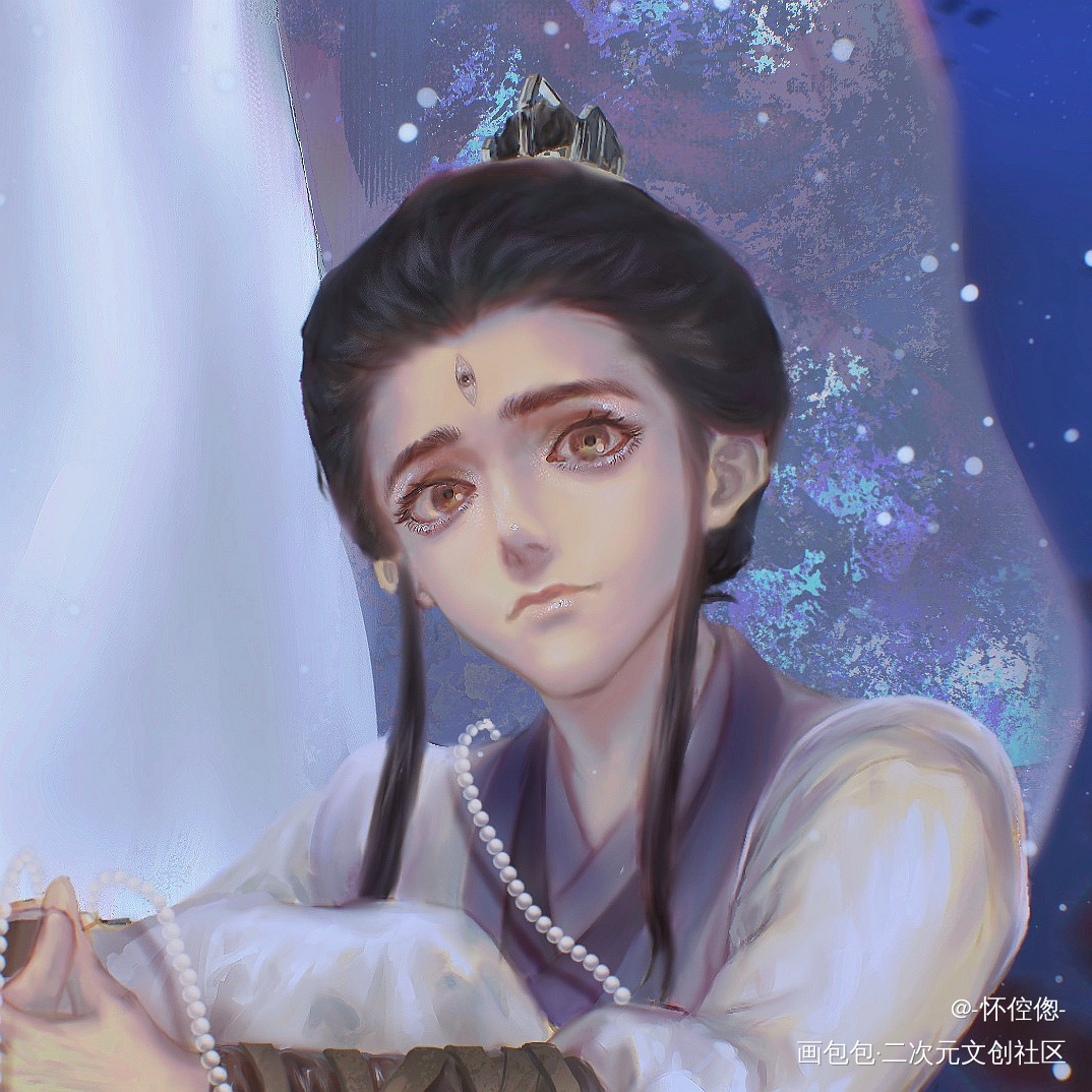 白玉珑璁髻，珍珠缨络衣_新神榜杨戬杨戬厚涂同人插图摸鱼绘画绘画作品
