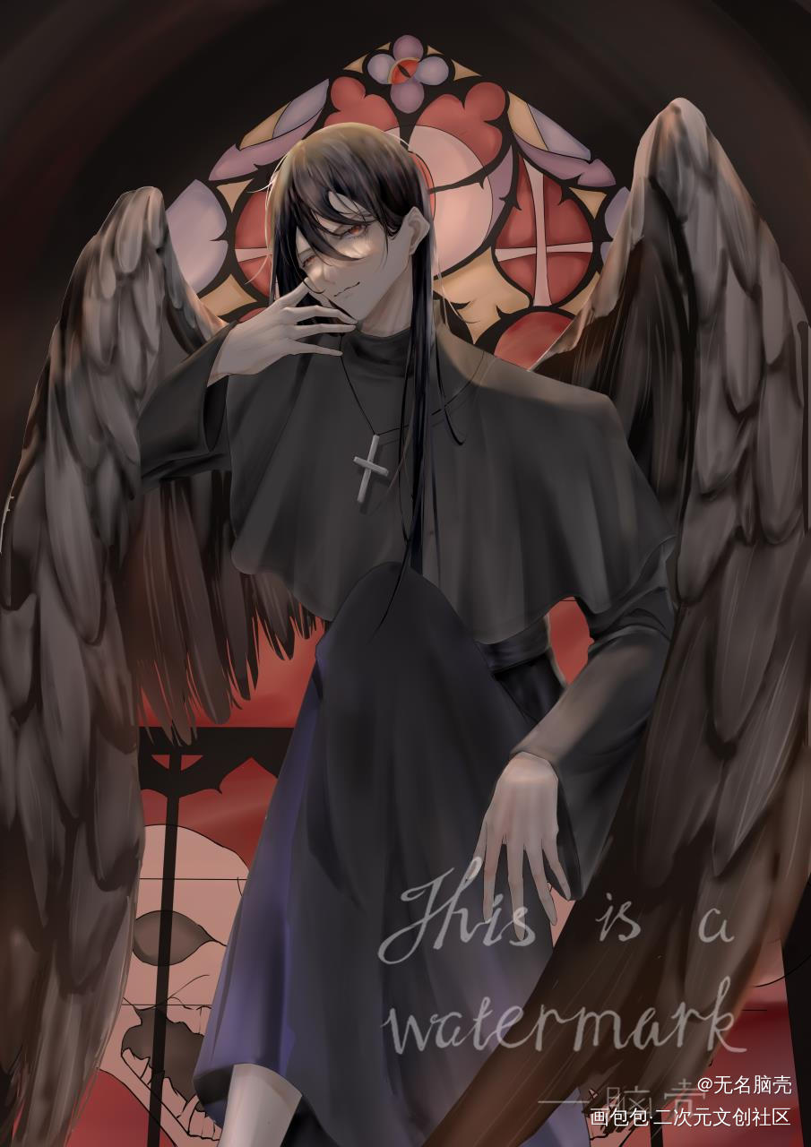 【惊封】恶魔白六_我在惊悚游戏里封神板绘涂插画白六板绘插画摸鱼绘画绘画作品
