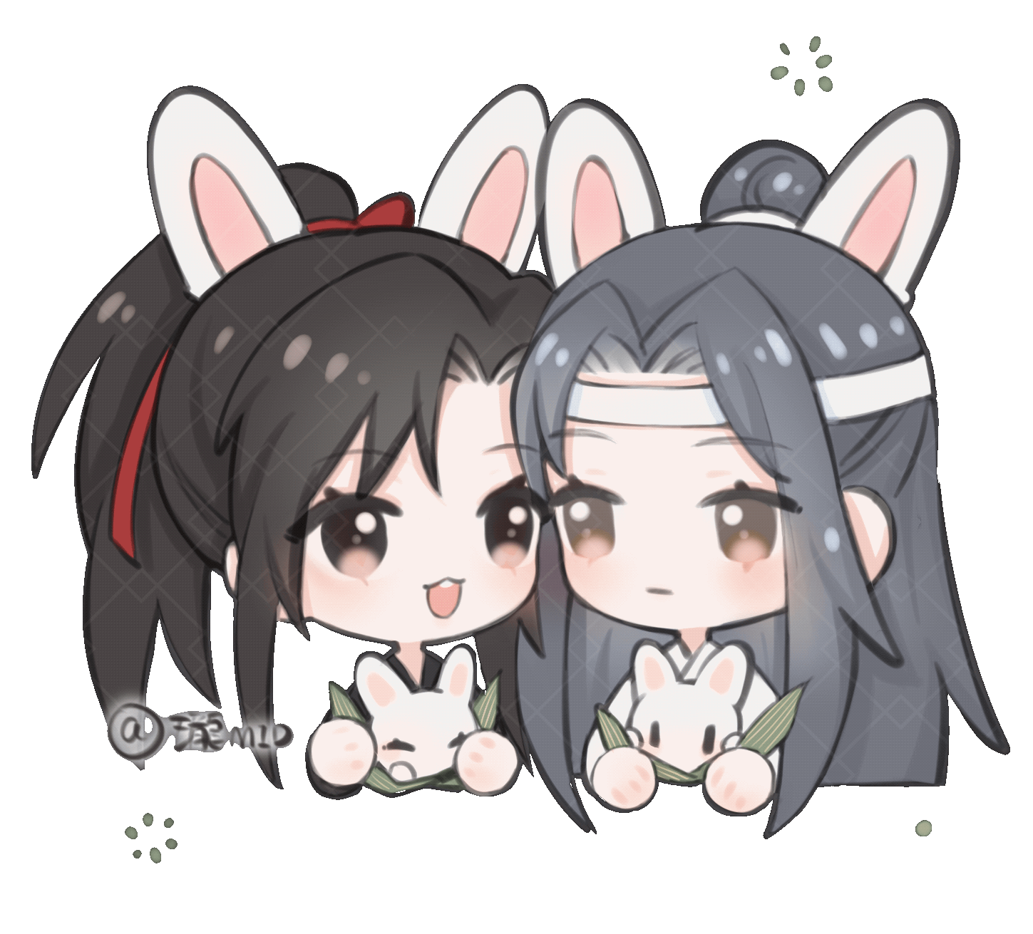 忘羡吃粽子gif_魔道祖师忘羡Q版绘画作品