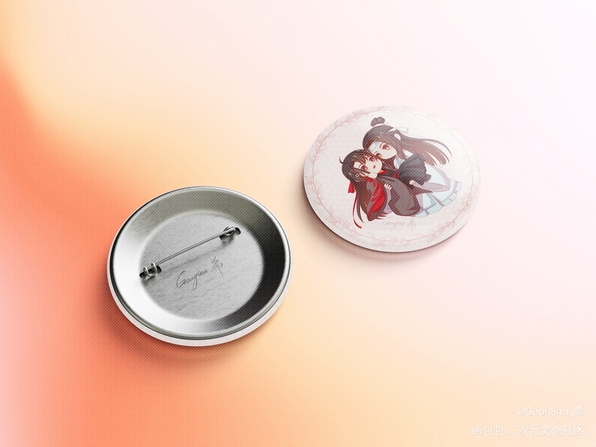 【魔道祖师】忘羡Q吧唧_魔道祖师忘羡Q版忘羡一曲远，曲终人不散绘画作品