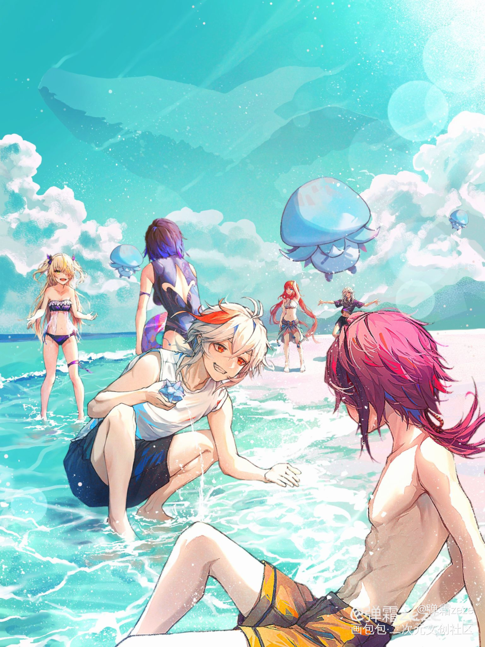 喜欢夏天，喜欢你_原神鹿野院平藏枫原万叶绘画作品