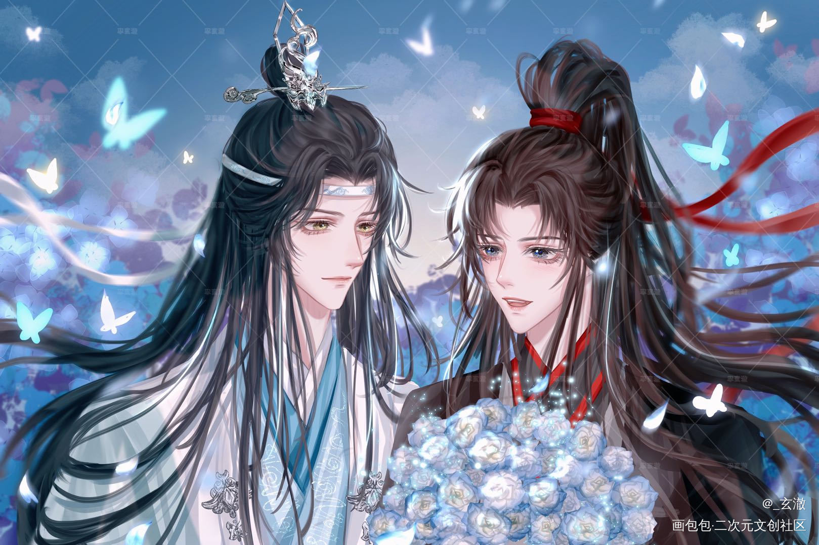 月夕花朝-星辰不及你眼眸_魔道祖师忘羡蓝忘机魏无羡绘画作品