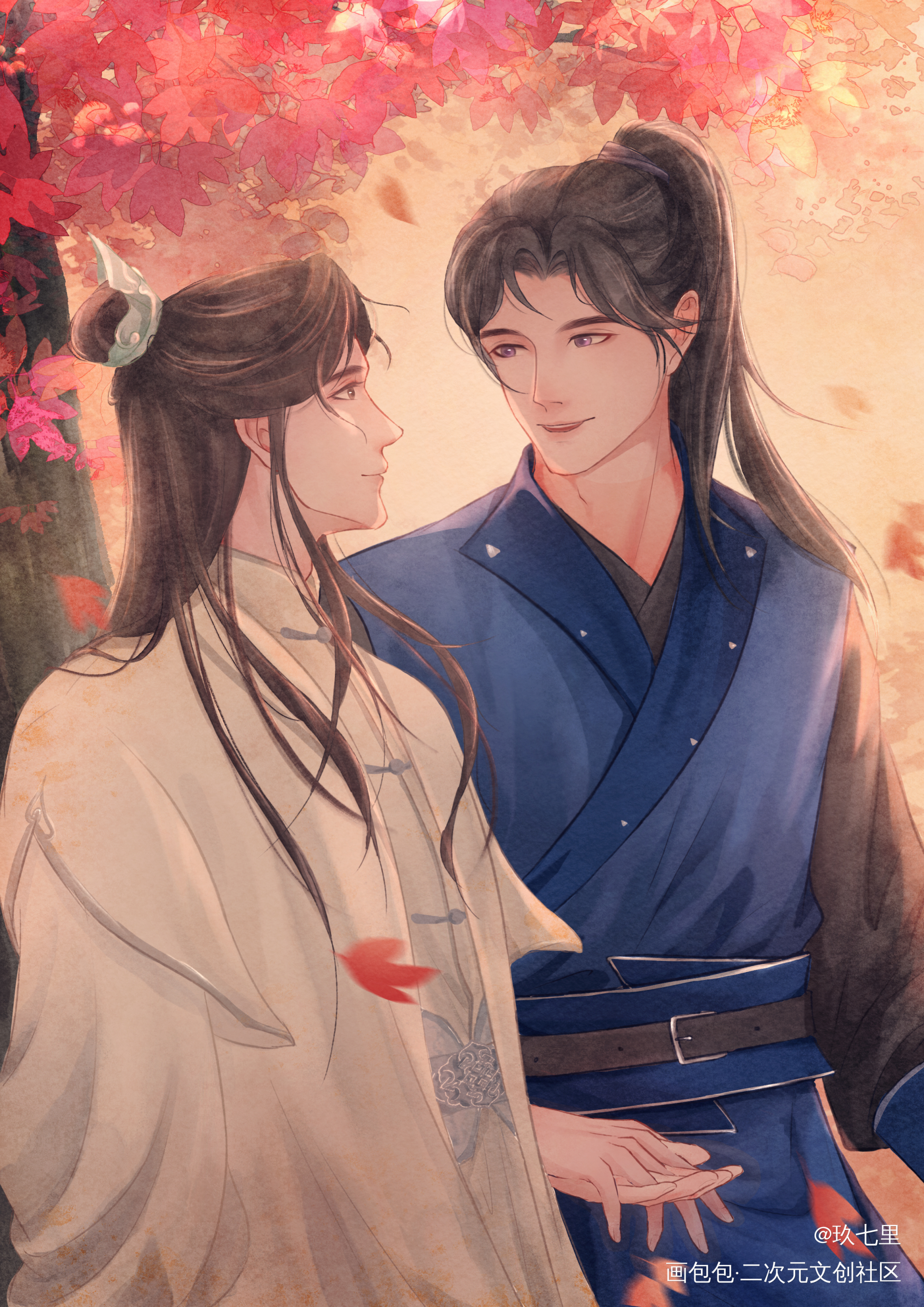 秋_二哈和他的白猫师尊燃晚平涂绘画作品