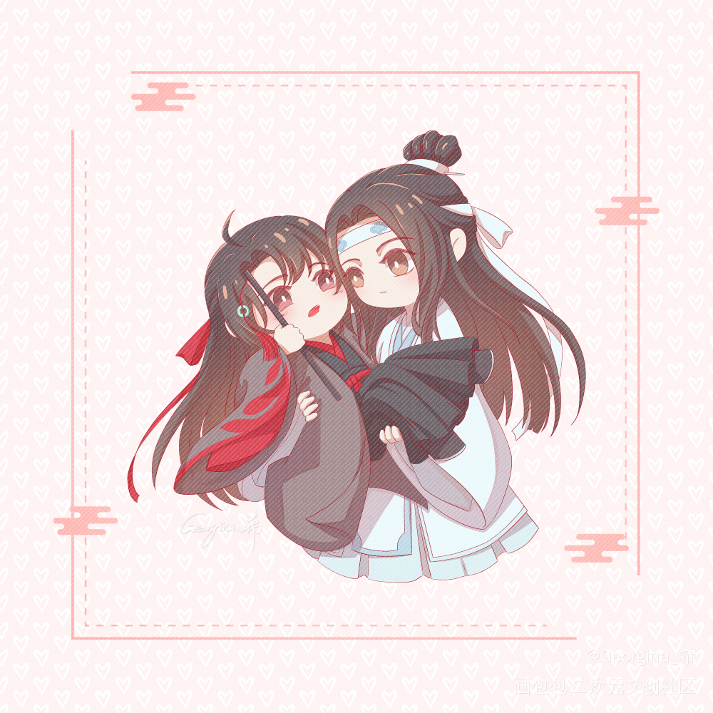 【魔道祖师】忘羡Q-01_魔道祖师忘羡Q版忘羡一曲远，曲终人不散绘画作品
