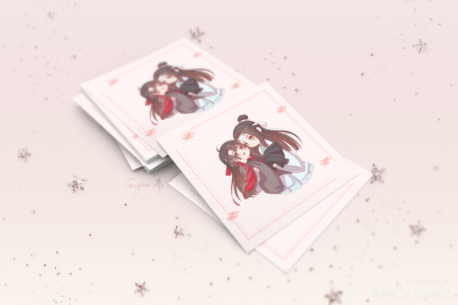 【魔道祖师】忘羡Q-01_魔道祖师忘羡Q版忘羡一曲远，曲终人不散绘画作品