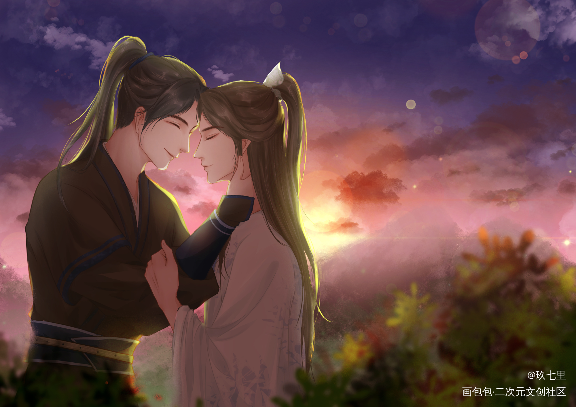 落霞_二哈和他的白猫师尊燃晚古风平涂绘画作品