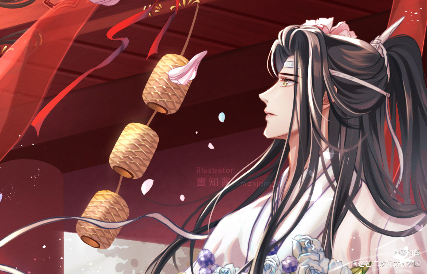 忘羡-楼台抛花_魔道祖师忘羡蓝忘机魏无羡平涂日系我要上首推插画同人绘画作品