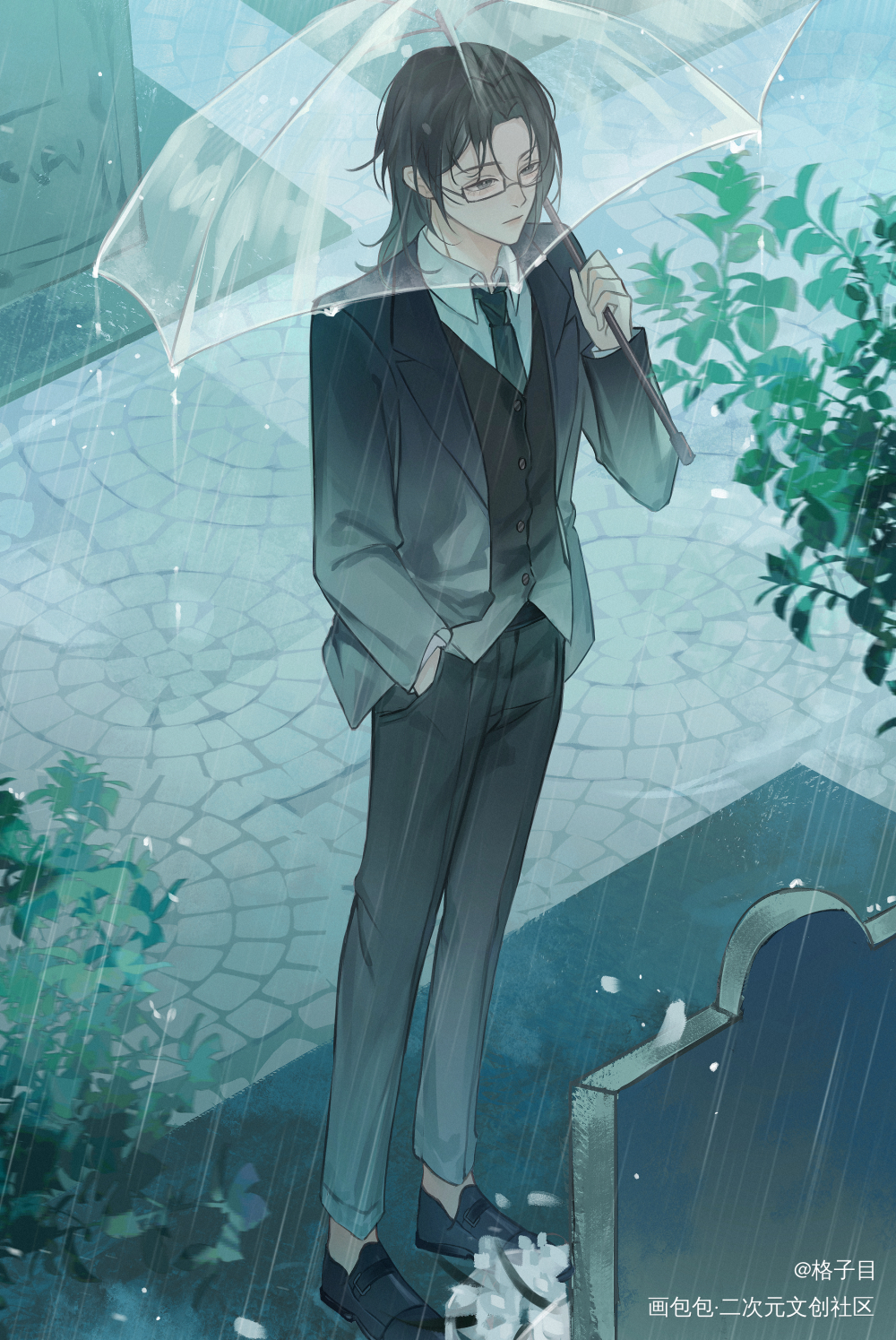 雨中_默读费渡插画绘画作品
