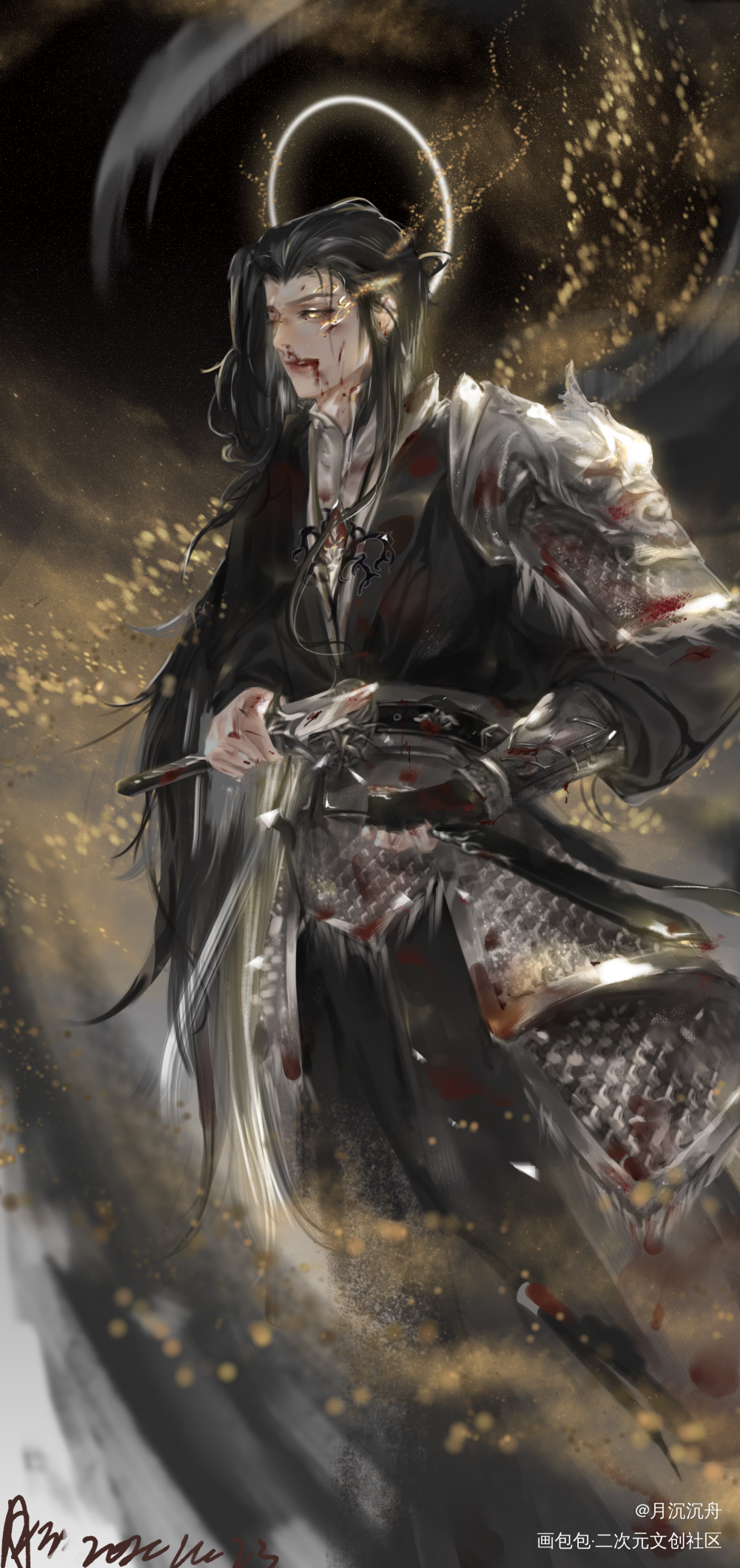 天官赐福-将军折剑_天官赐福板绘涂摸鱼页裴茗绘画作品