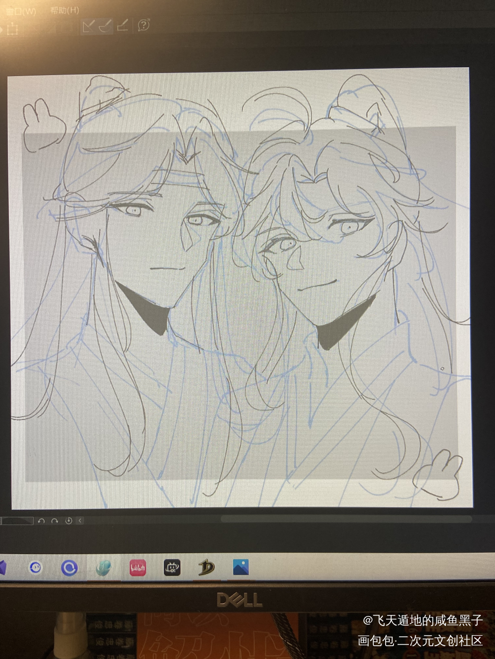 明天来细化……如果能起得来_魔道祖师忘羡摸鱼页日系绘画作品