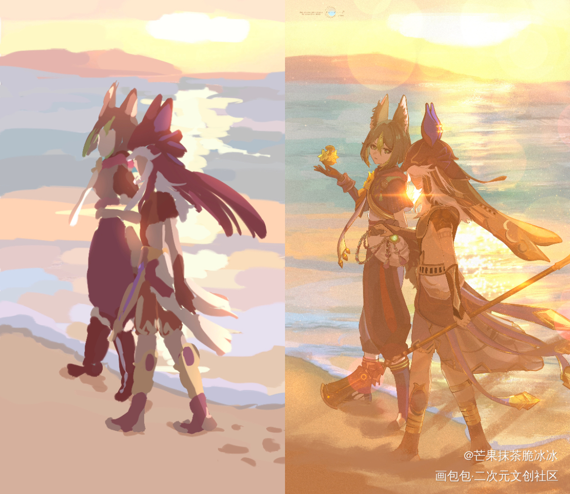 【四张原神的草成对比】_原神板绘涂伪厚涂日系插画赛提摸鱼二次元板绘绘画作品