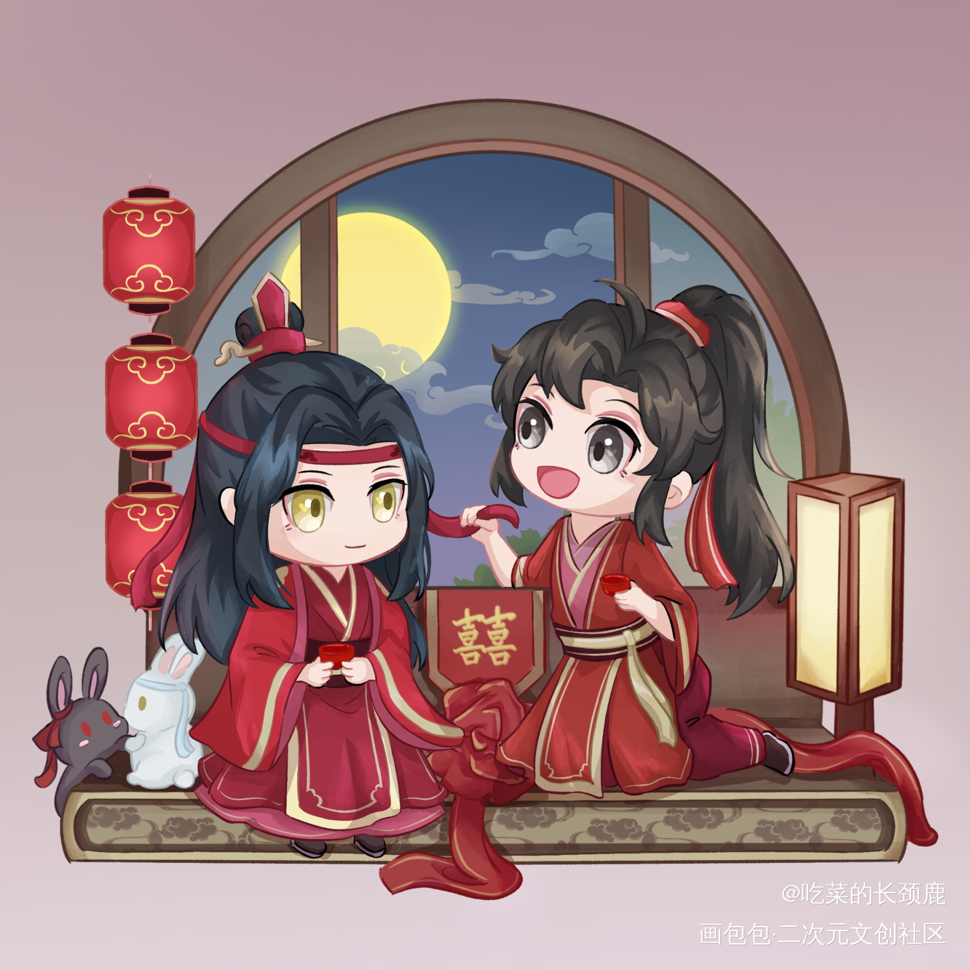 魏无羡生贺大婚_魔道祖师忘羡蓝忘机魏无羡蓝忘机魏无羡平涂Q版魏无羡1031生日快乐墨香铜臭绘画作品