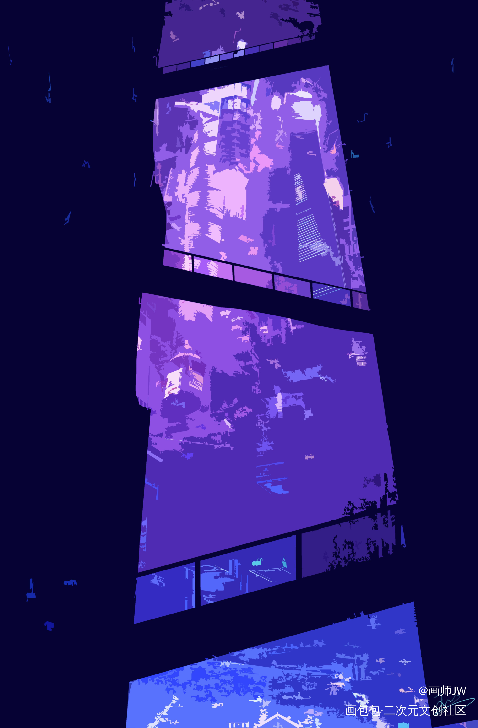 ←草图 and 成图→_手绘厚涂赛博朋克插画板绘插画壁纸绘画原创绘画作品