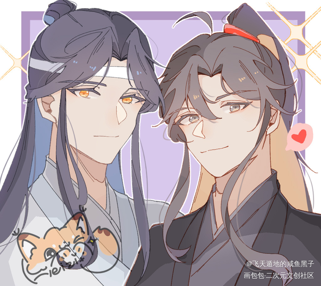 试试新画法_魔道祖师忘羡蓝忘机魏无羡摸鱼页平涂日系绘画作品