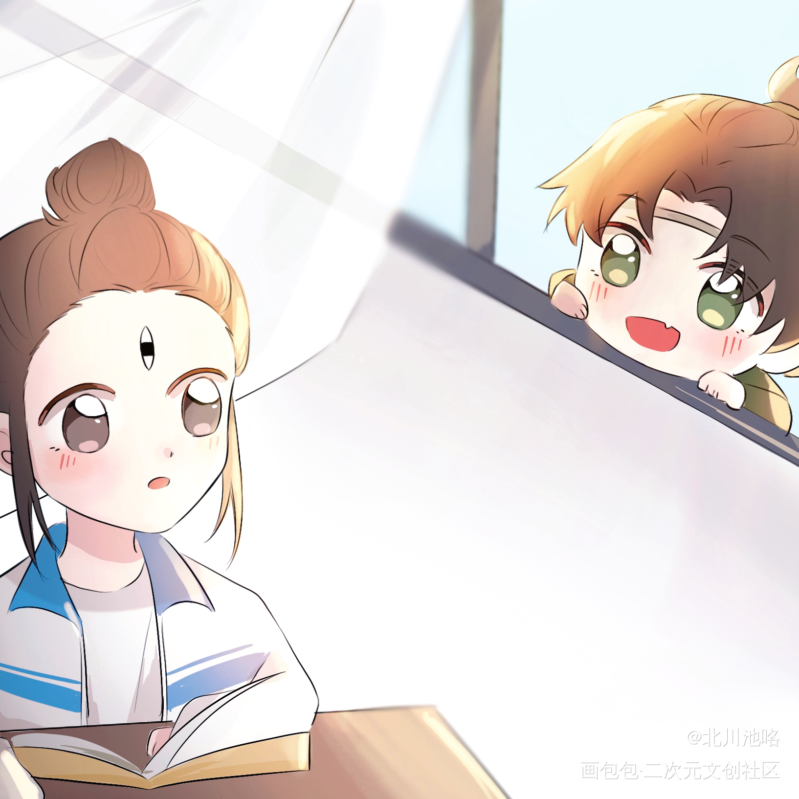 “出去玩呀”_新神榜杨戬板绘涂沉戬绘画作品