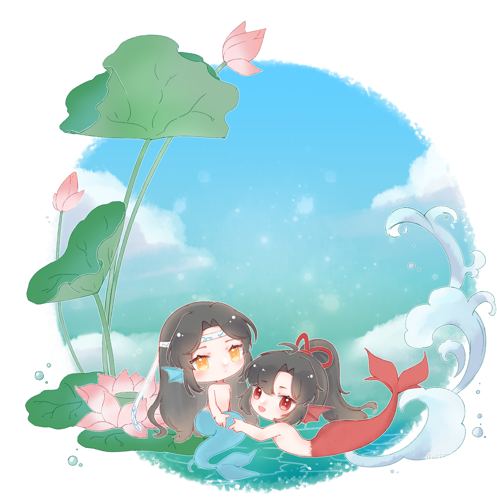 小人鱼_魔道祖师忘羡蓝忘机魏无羡绘画作品
