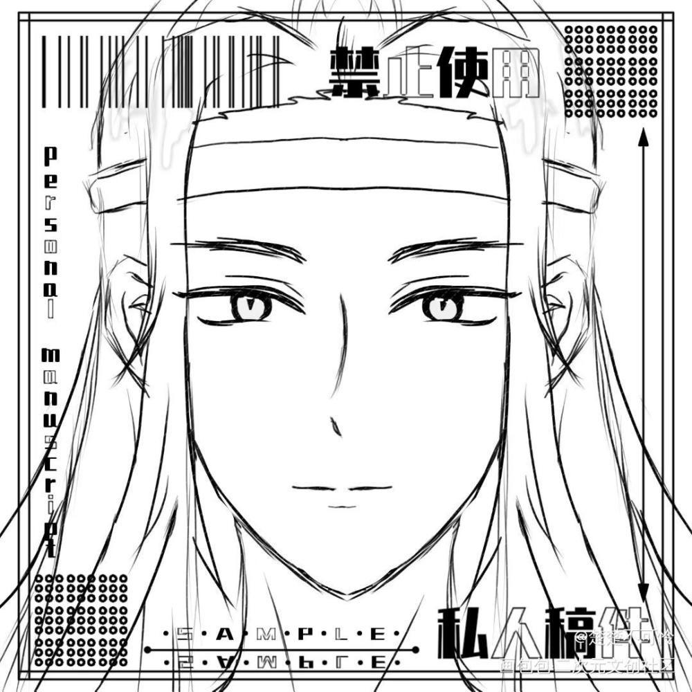 汪叽呀～_魔道祖师忘羡蓝忘机黑白简笔绘画作品