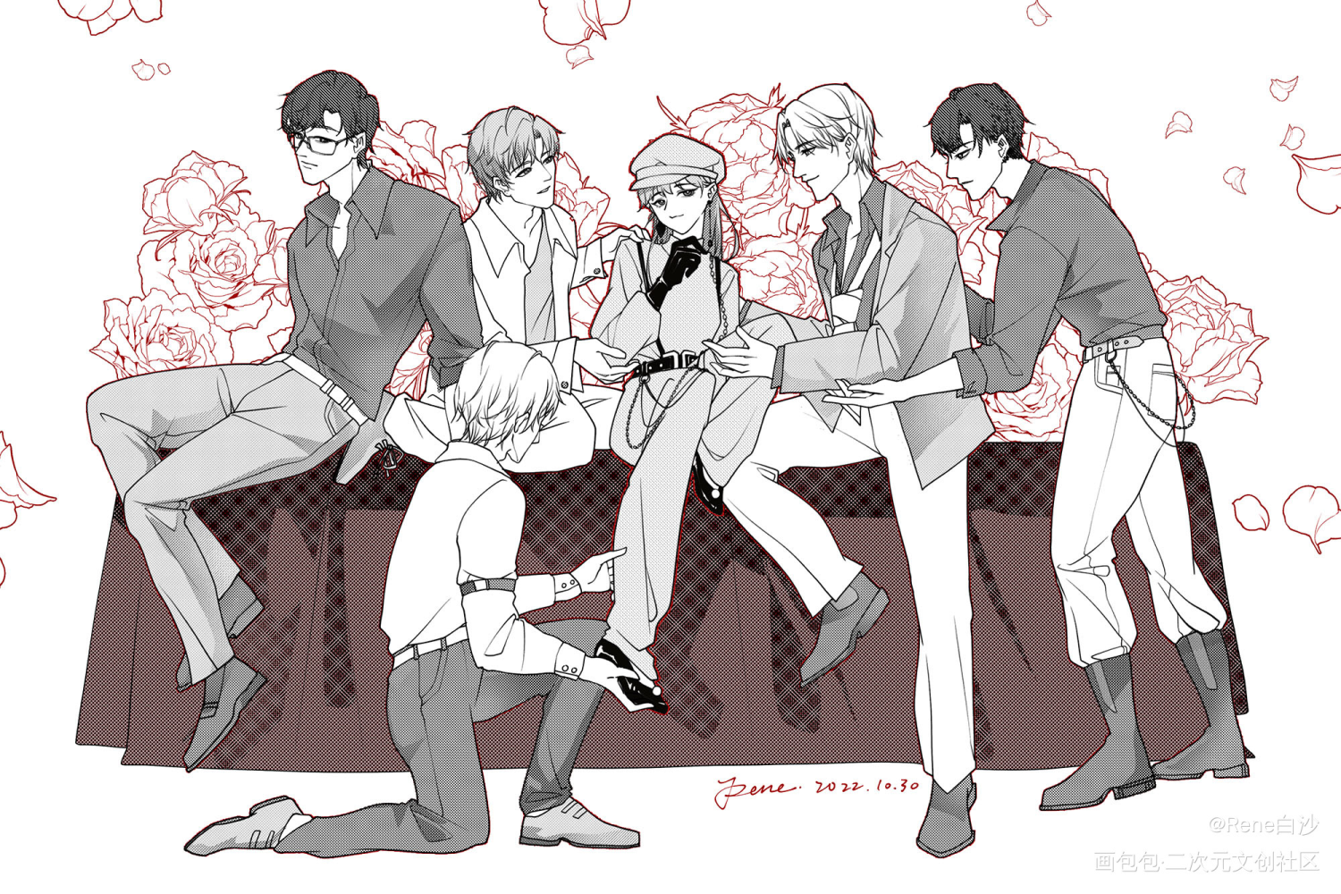 姐就是女王～🎵_光与夜之恋查理苏齐司礼陆沉萧逸摸鱼页插画夏鸣星壁纸绘画作品