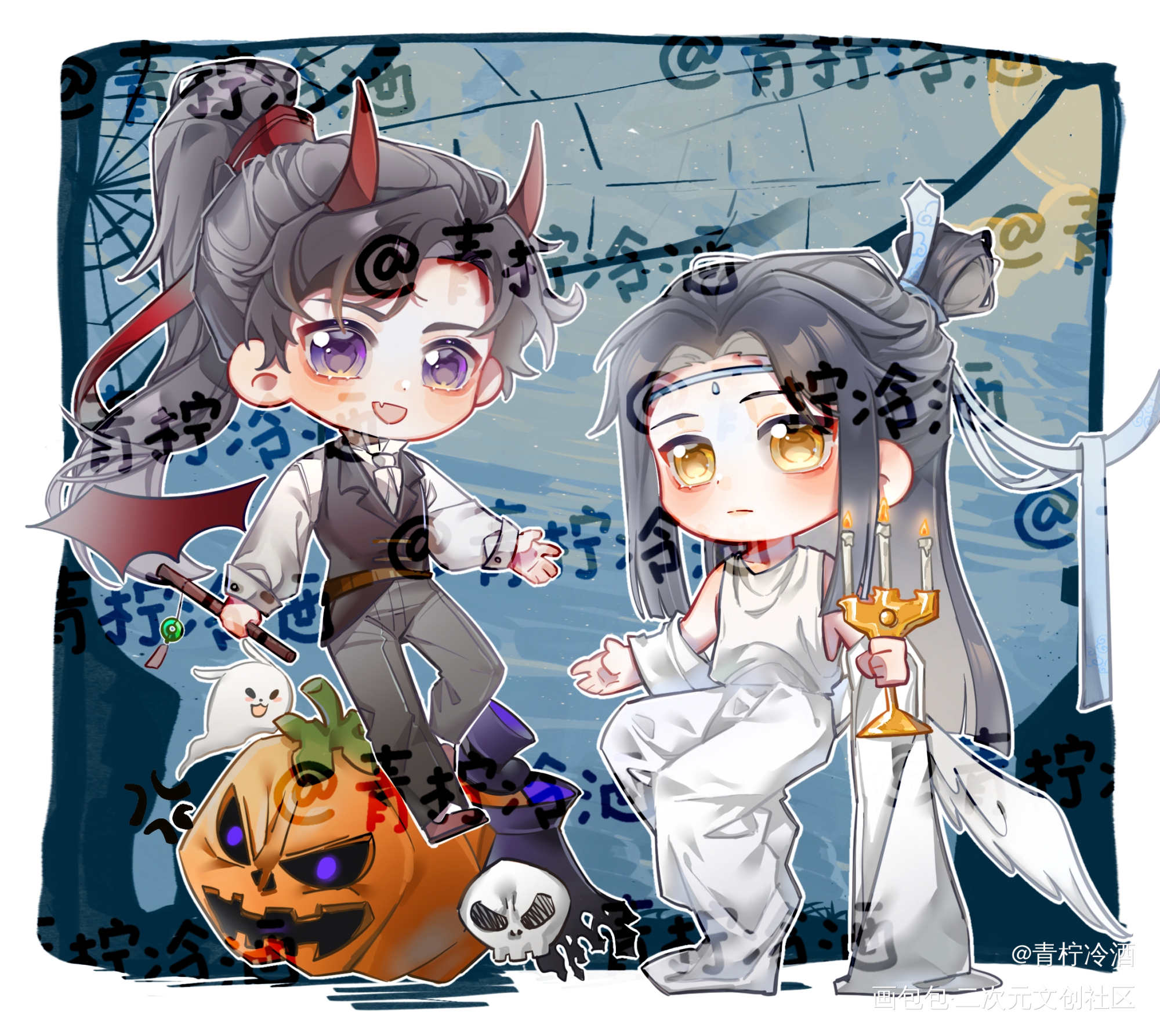 节日快乐，没有贺图只有稿_魔道祖师绘画作品