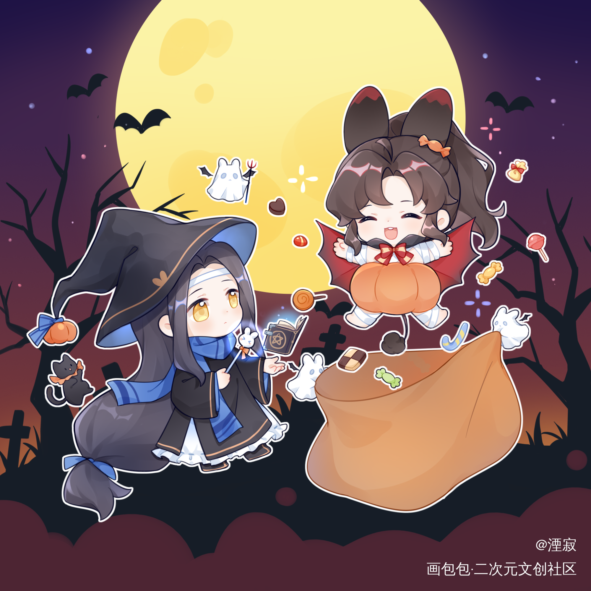 万圣节快乐！_魔道祖师忘羡蓝忘机魏无羡绘画作品