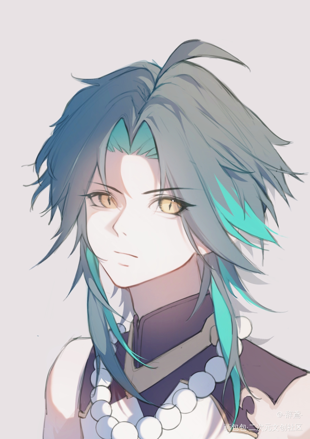 我真是毁线稿的一把好手_原神魈绘画作品