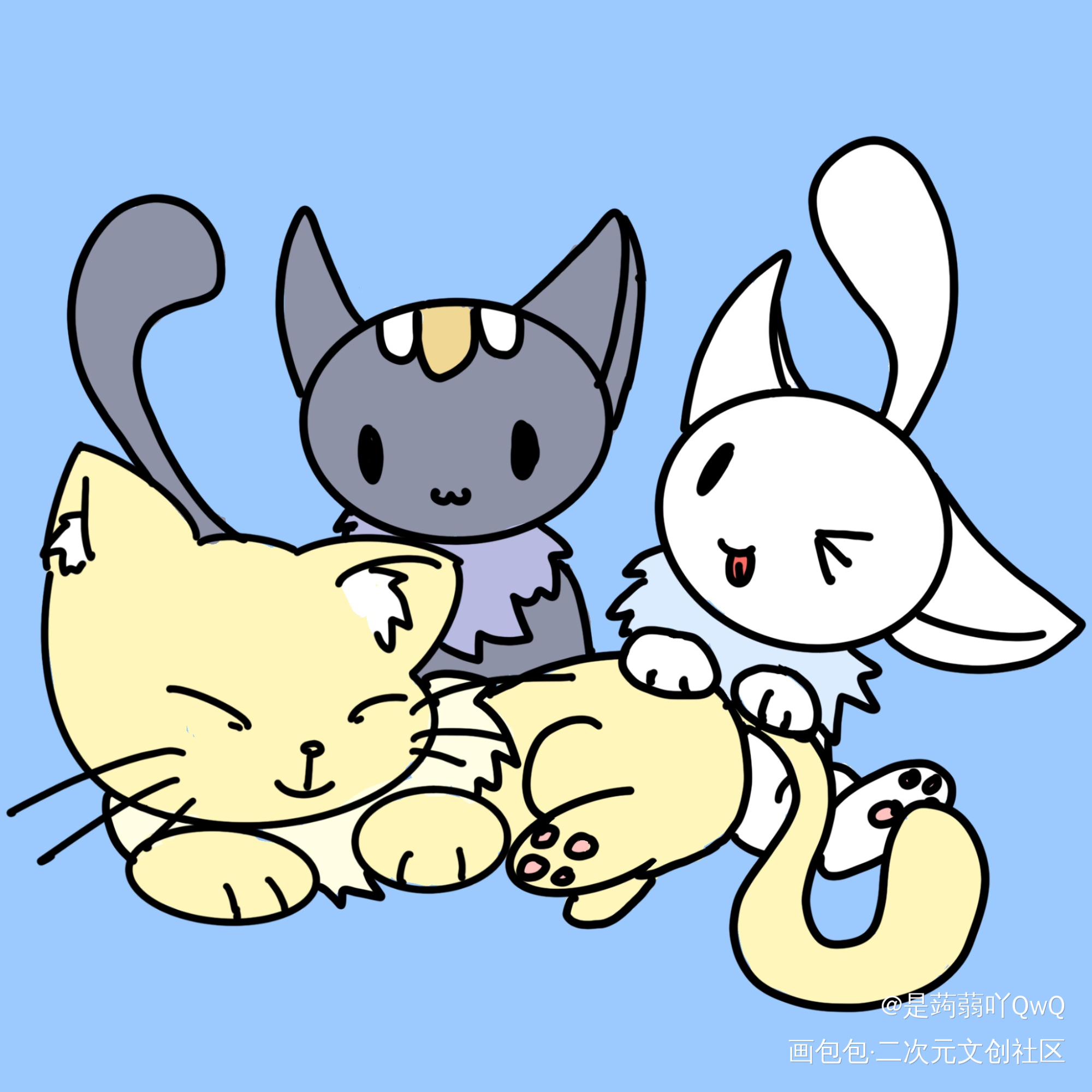 三只猫猫_猫猫板绘涂绘画作品