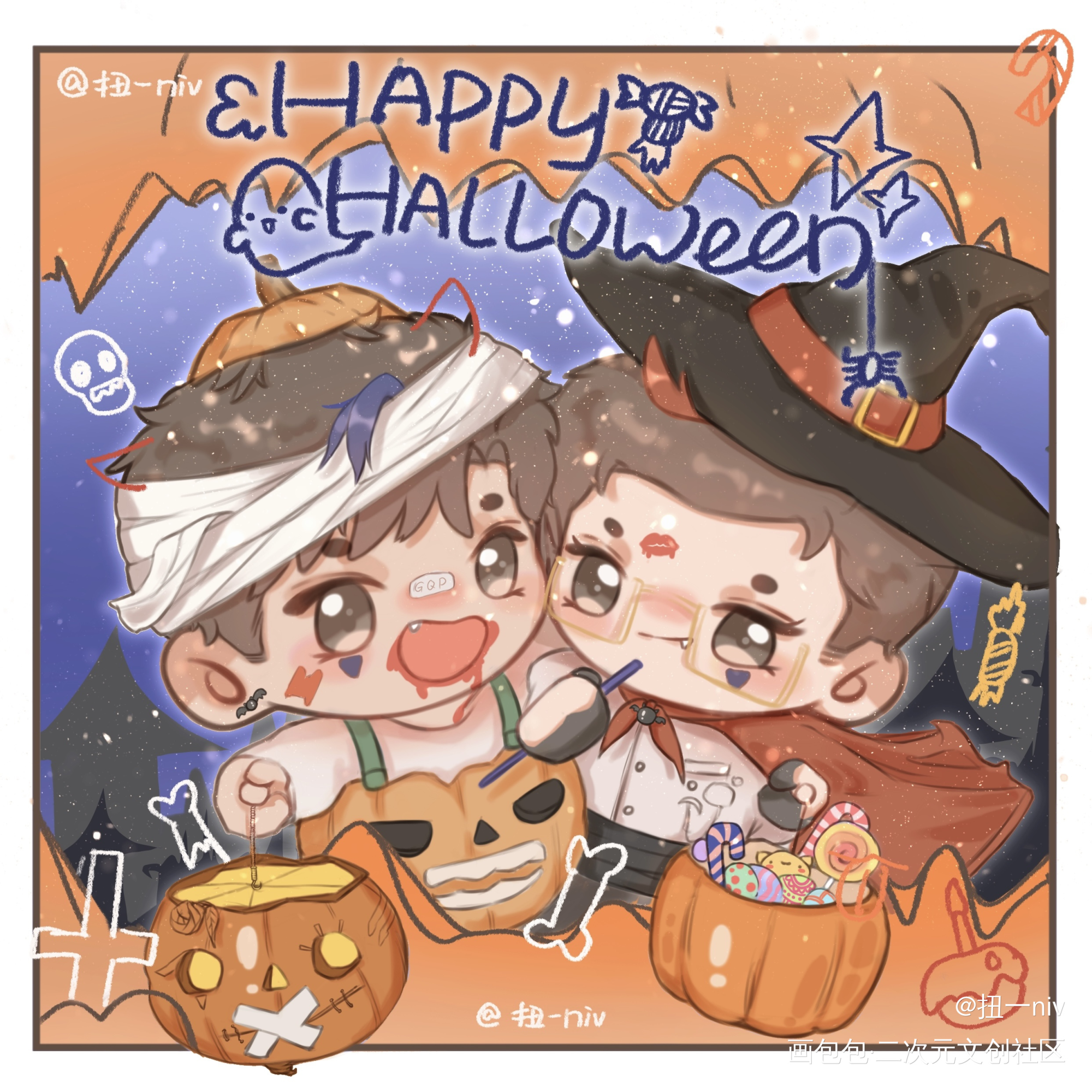 🎃呜啊！_针锋对决188男团顾青裴原炀绘画作品
