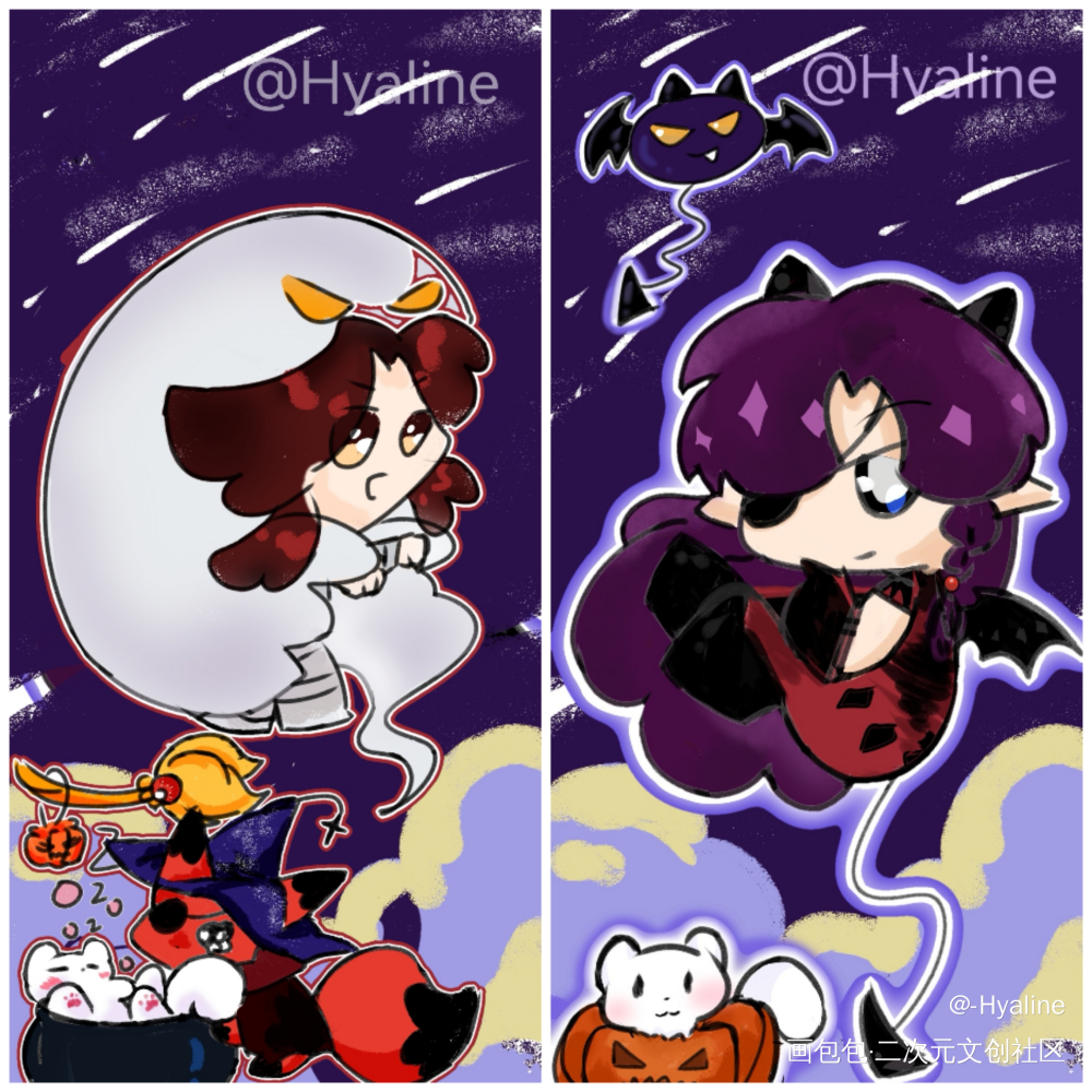 万圣节快乐(｡･㉨･｡)ﾉ♡_天官赐福花怜摸鱼页我要上首推摸鱼绘画绘画作品
