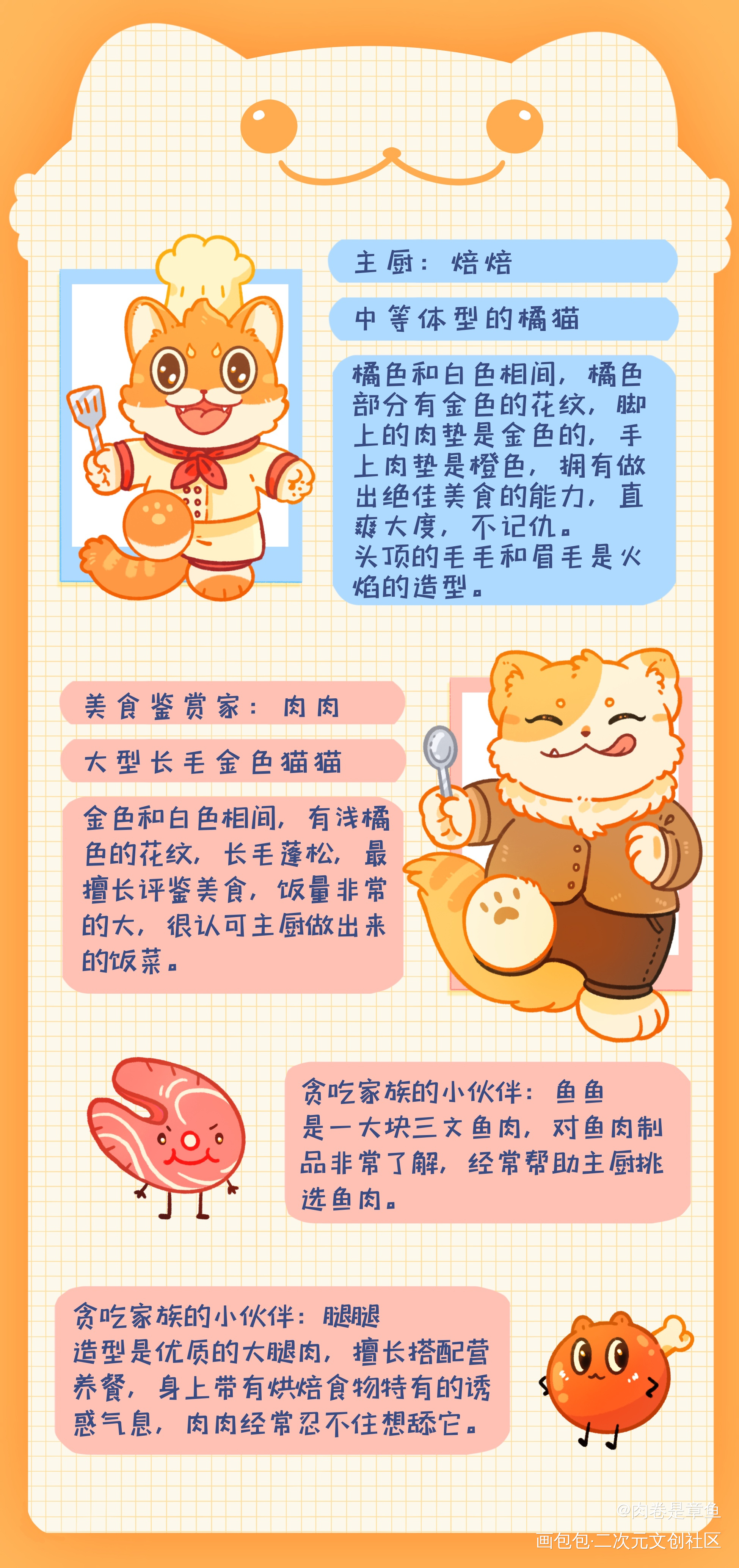 4只贪吃家族的成员设计_Q版绘画作品