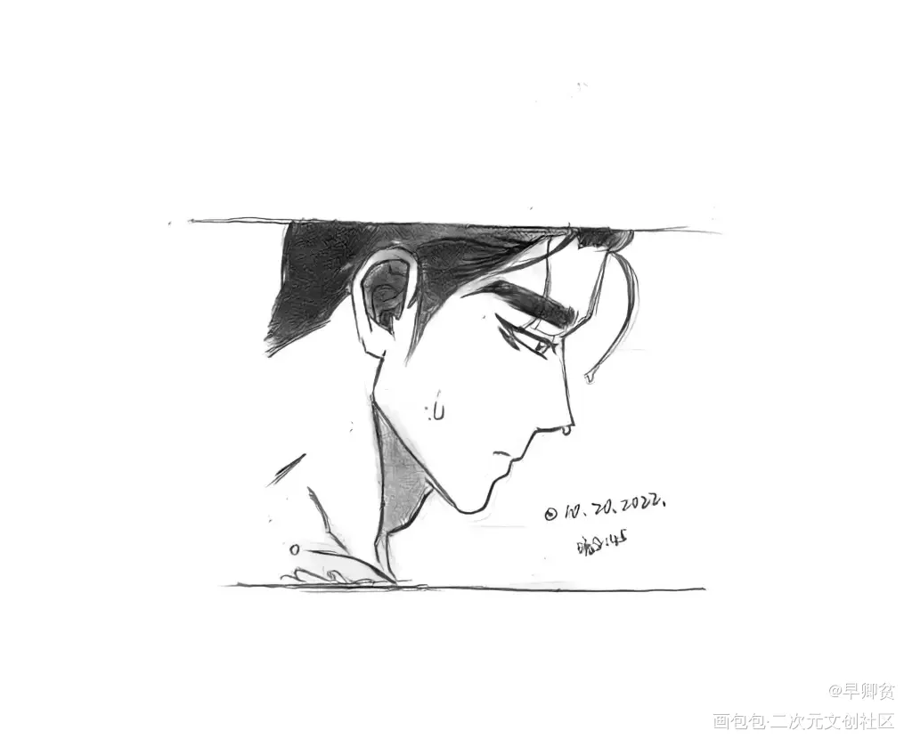 不好意思给搞忘了_黑白简笔摸鱼页oc绘画作品