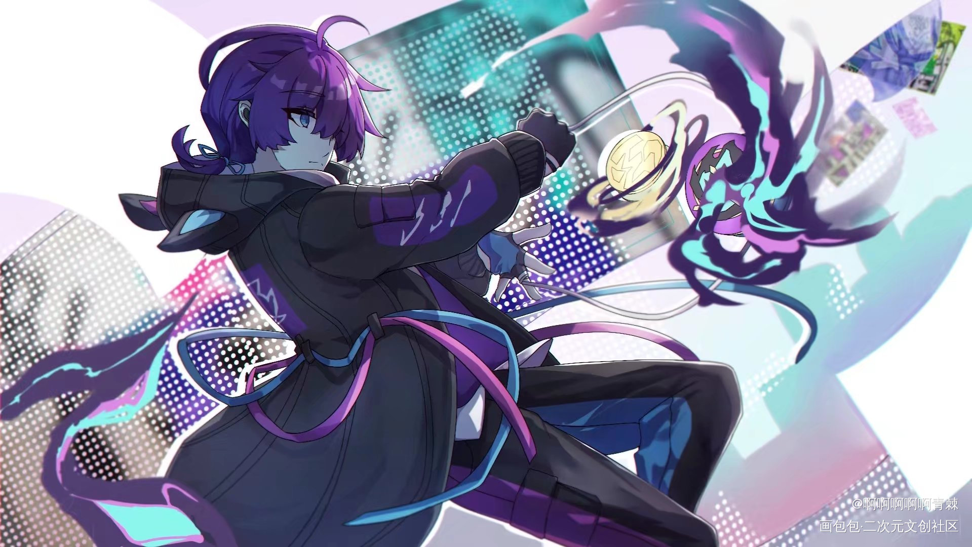 溜溜球系列四—黑炎流转_个人设计插画创意原创角色插画二次元板绘绘画作品