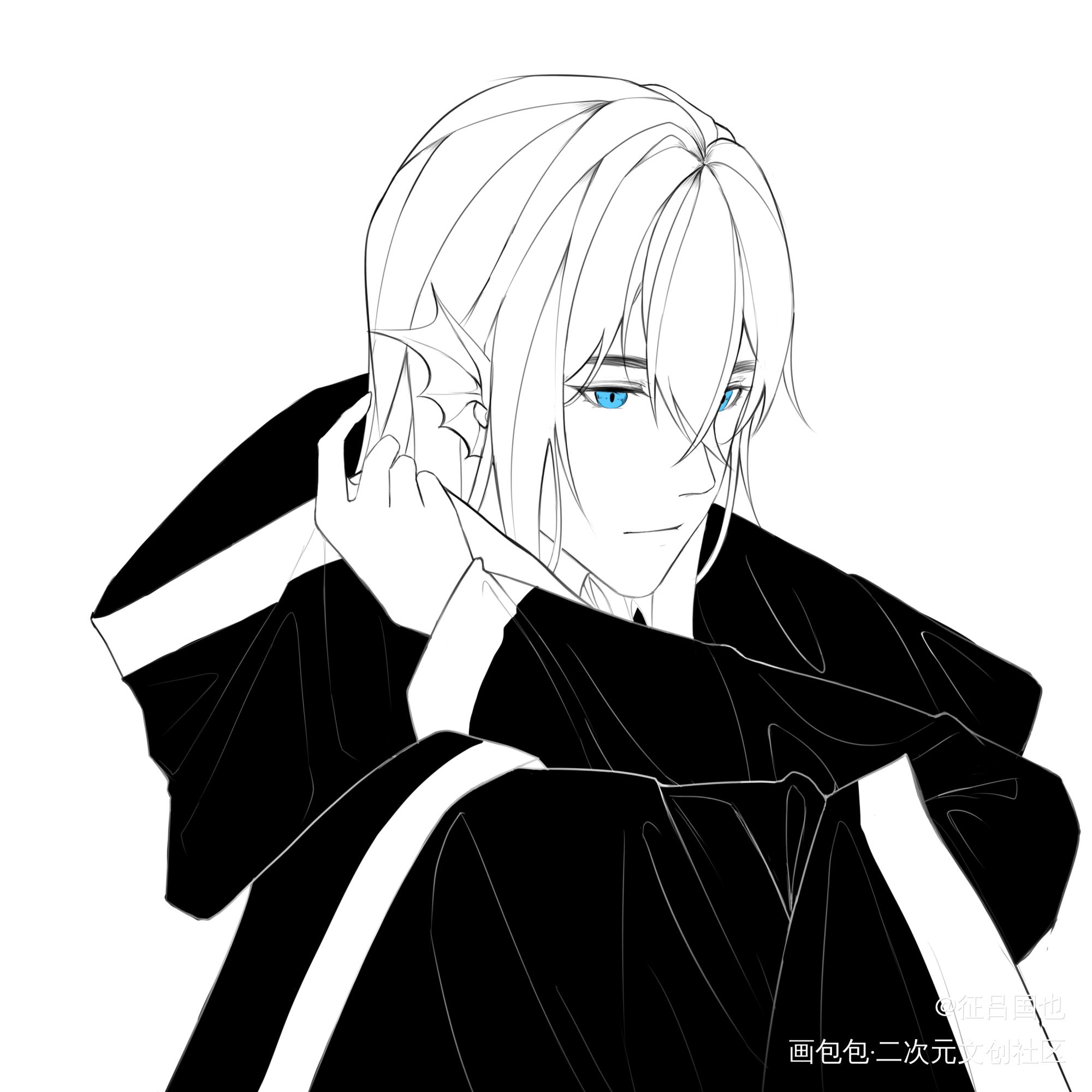 黑白款万圣节特辑——塔柳_我在惊悚游戏里封神白柳黑白简笔塔维尔绘画作品