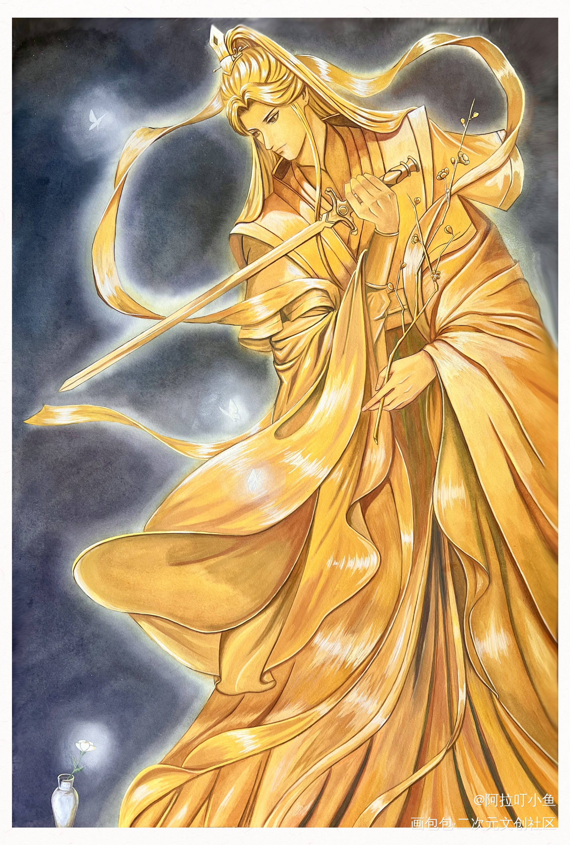 太子像_天官赐福花怜谢怜水彩绘画作品