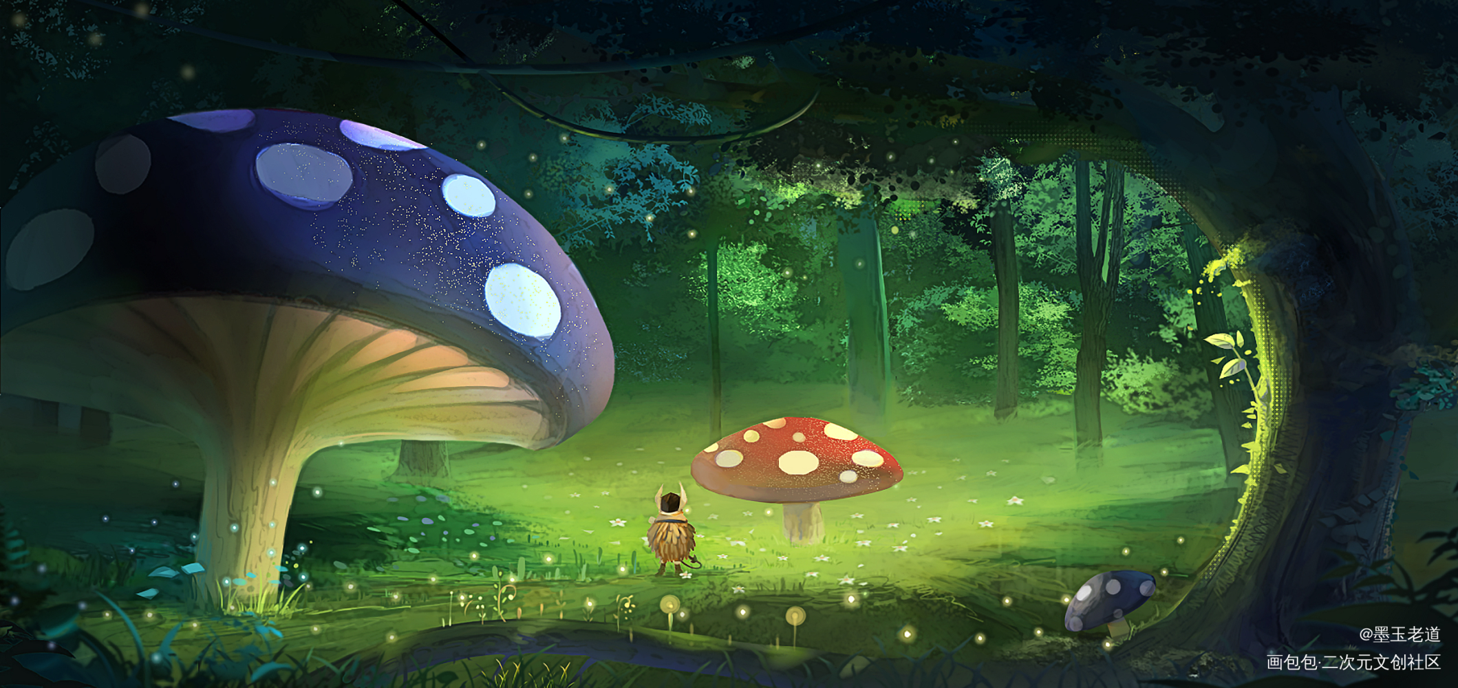 场景练习_摸鱼页手绘日系插画原创绘画作品