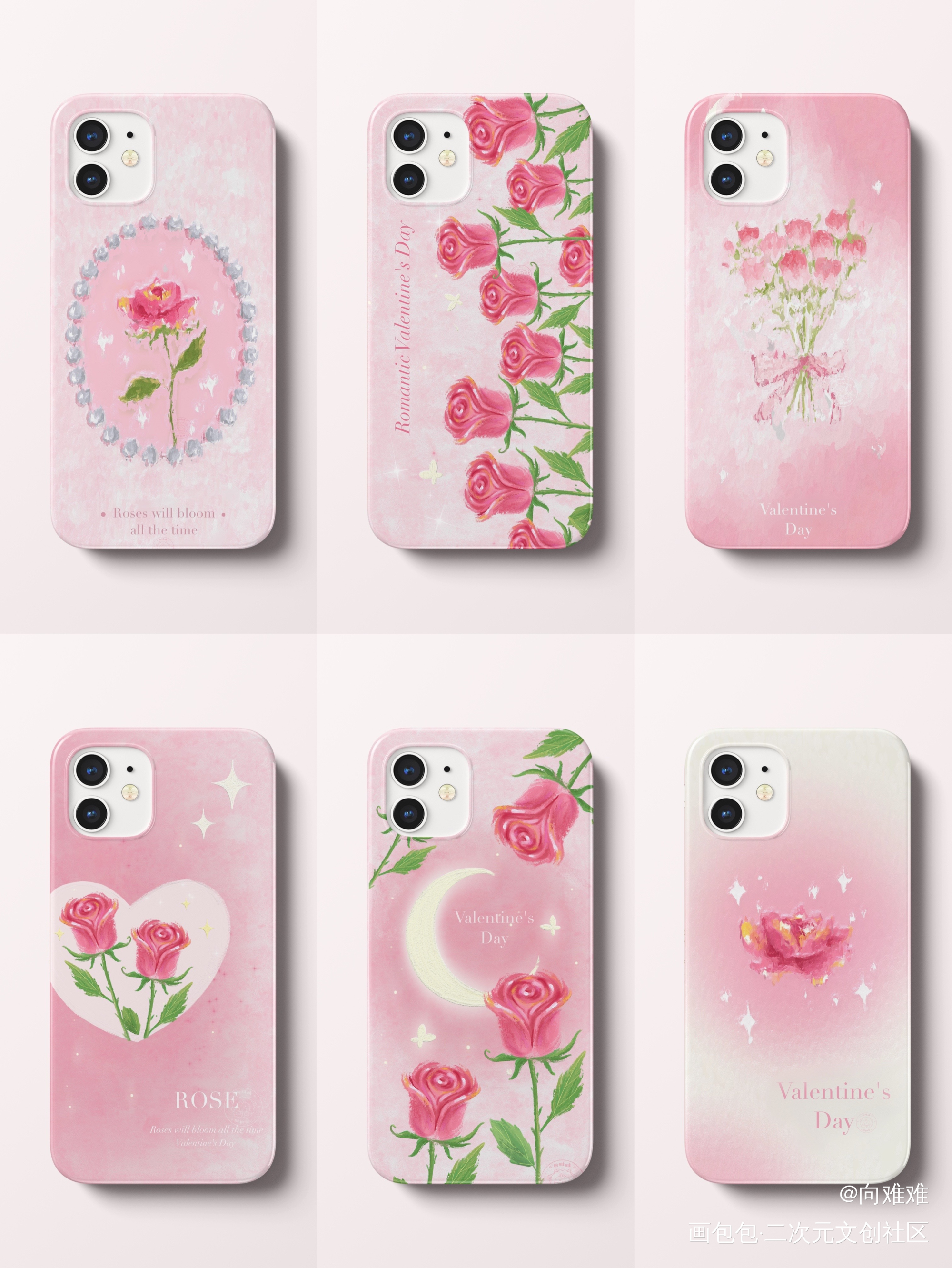 情人节粉色玫瑰主题壁纸_节日绘画作品