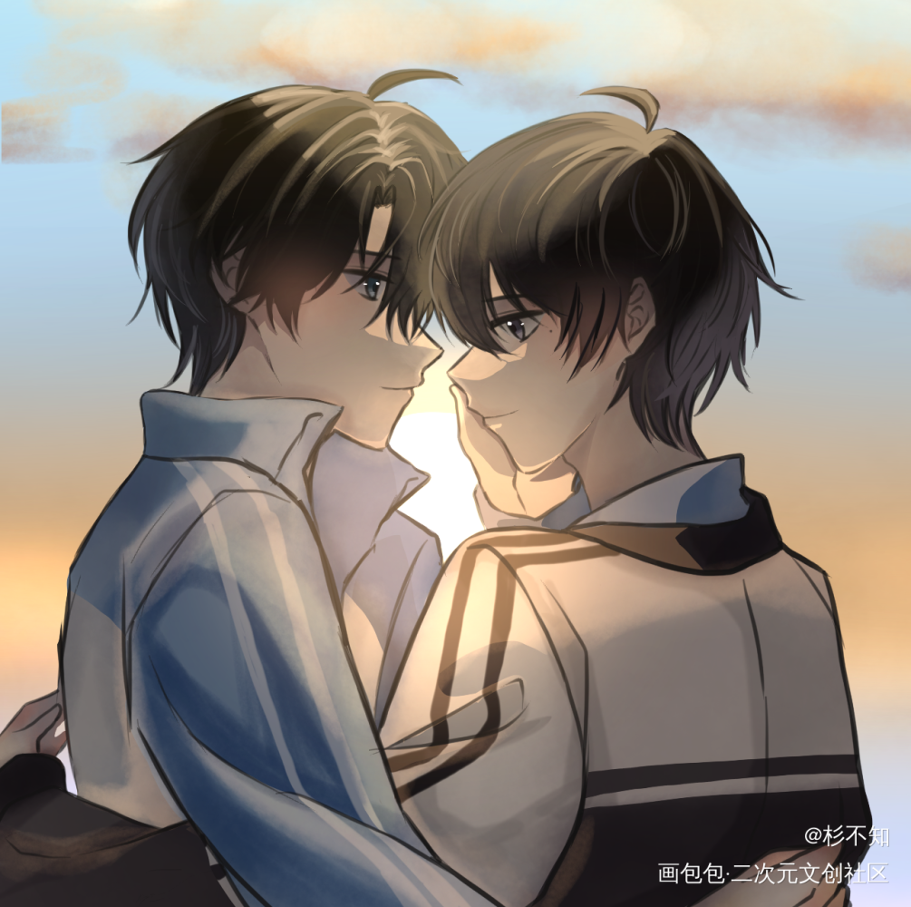朝俞——等日落_伪装学渣朝俞贺朝谢俞同人绘画绘画作品
