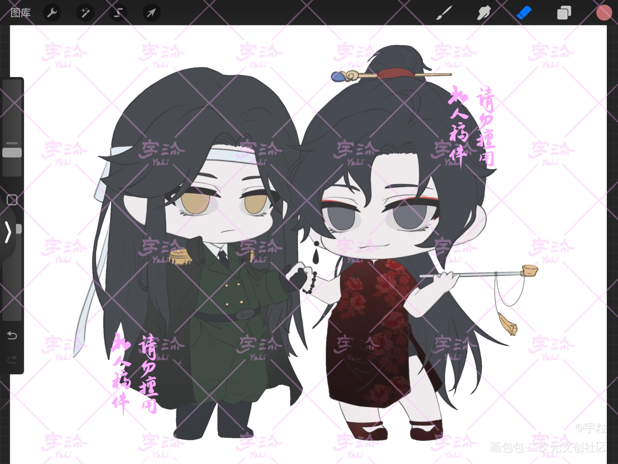 【门當户对】Q-1色稿_魔道祖师忘羡蓝忘机，魏无羡绘画作品