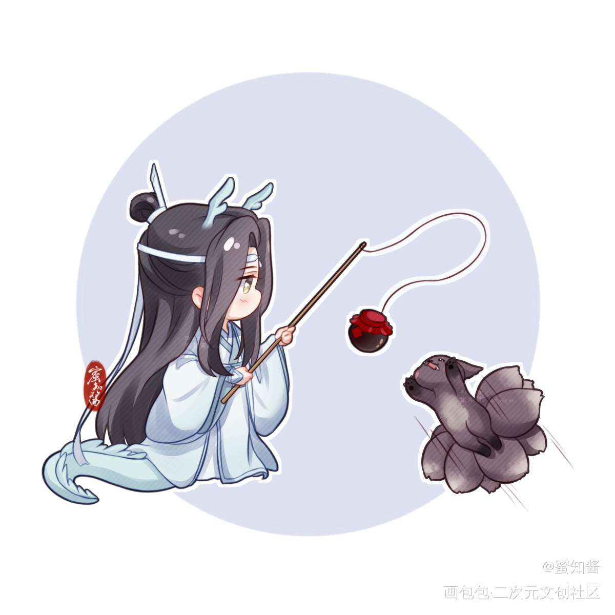 龙叽钓狐，手到擒来（2张）_魔道祖师忘羡蓝忘机魏无羡平涂日系Q版我要上首推插画同人绘画作品