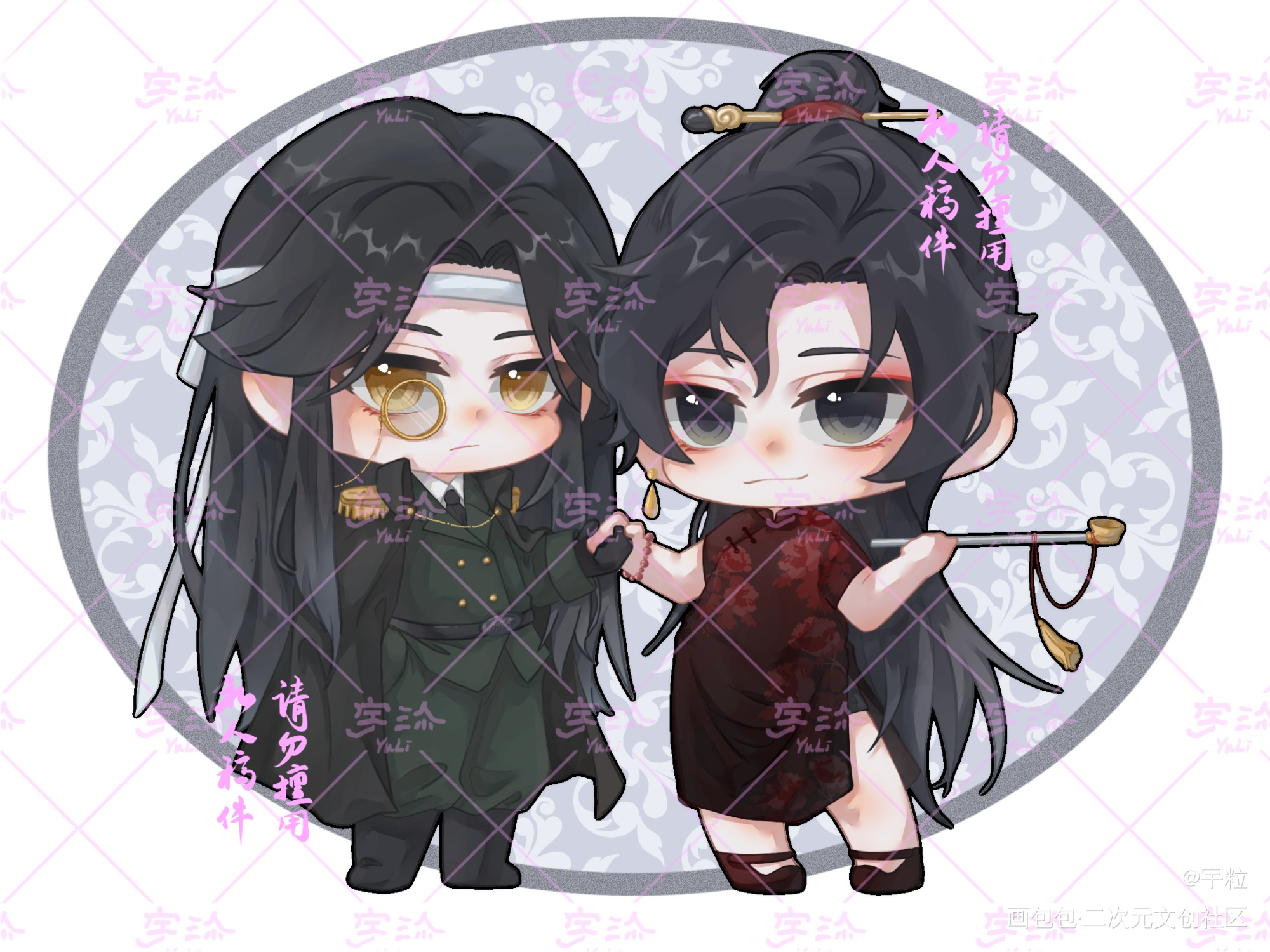 【门當户对】Q-1，2_魔道祖师忘羡蓝忘机，魏无羡绘画作品